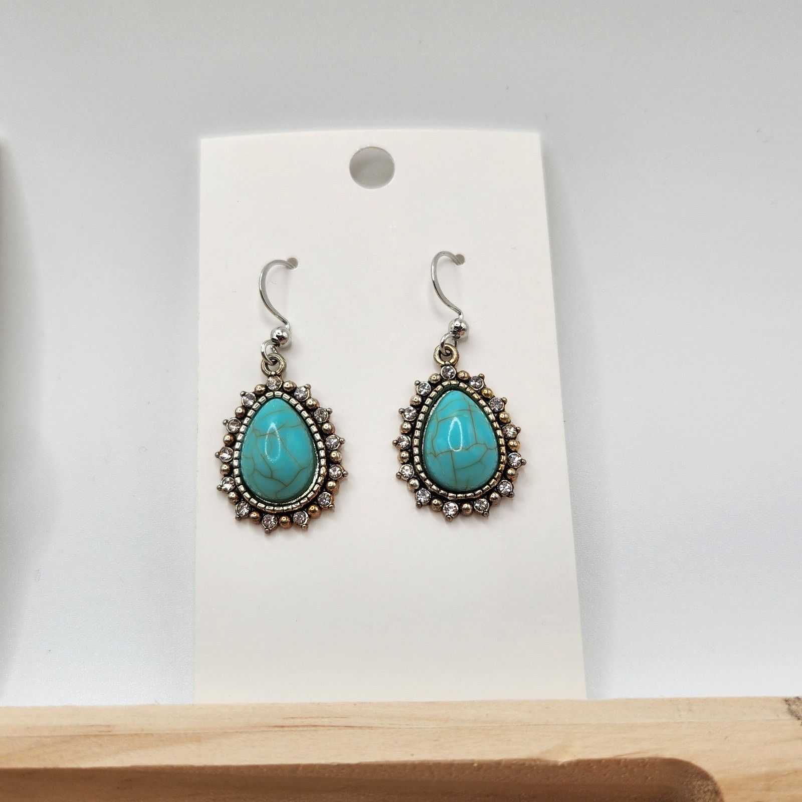 Other Boho Turquoise Mosaic Teardrop Rhinestone Halo Earrings Size ONE SIZE - 4 Thumbnail