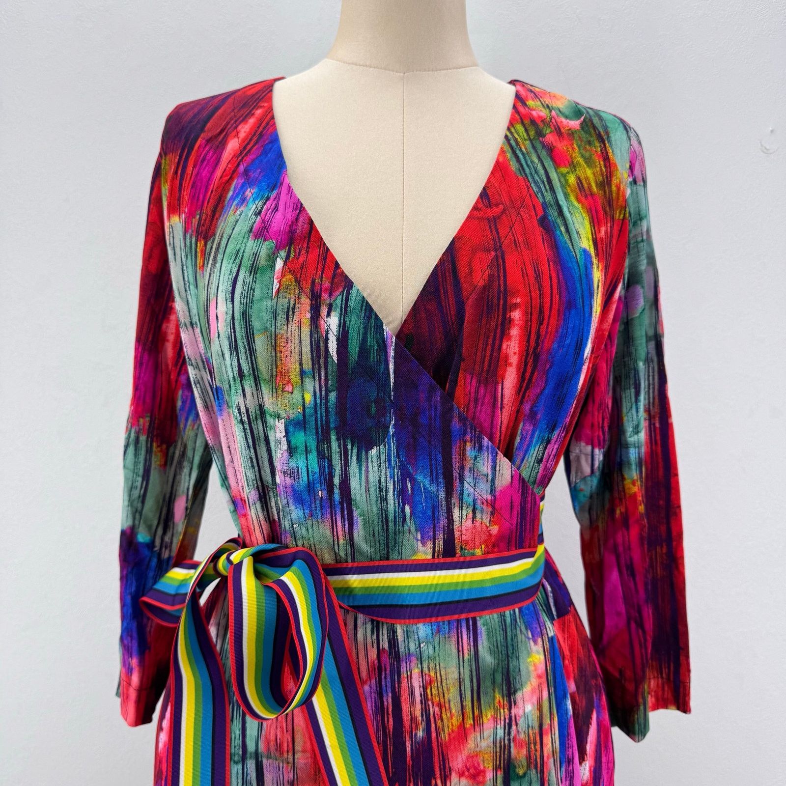 Marina Rinaldi Marina Rinaldi Ornare Wrap Dress multicolor stripe grosgrain Size XL / US 12-14 / IT 48-50 - 4 Thumbnail