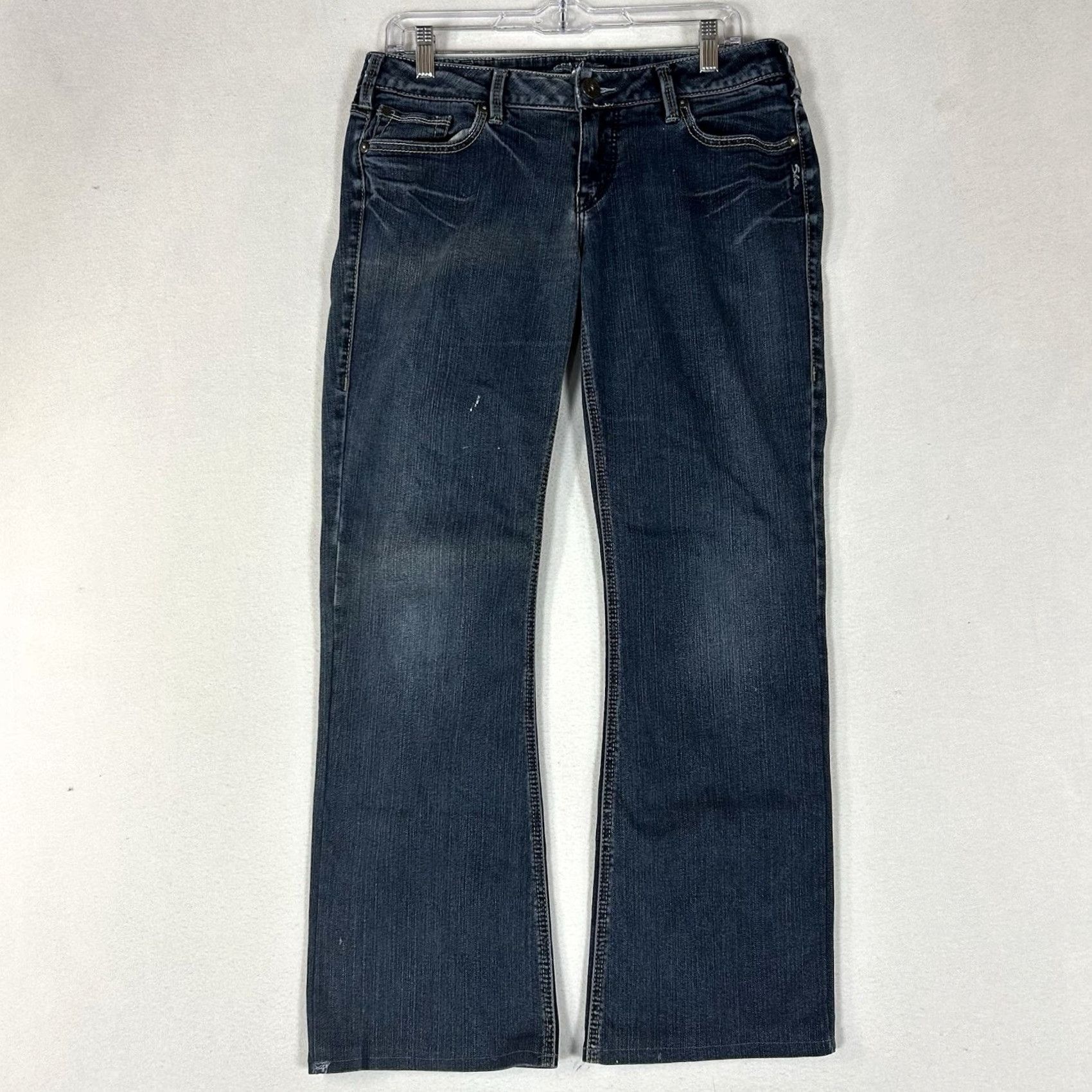 Vintage Silver Aiko Bootcut Jeans Womens 32 Blue Low Rise Embroidered Thick Stitch Hemmed Jeans Size 24" / US 00 / IT 34 - 2 Thumbnail