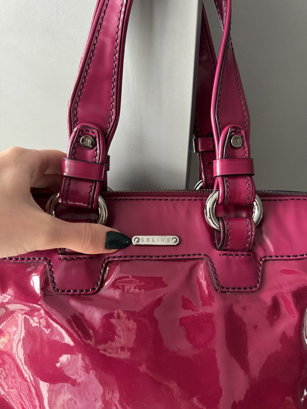 Celine Vintage Celine Pink Patent Leather Vinyl Handbag Size ONE SIZE - 3 Thumbnail