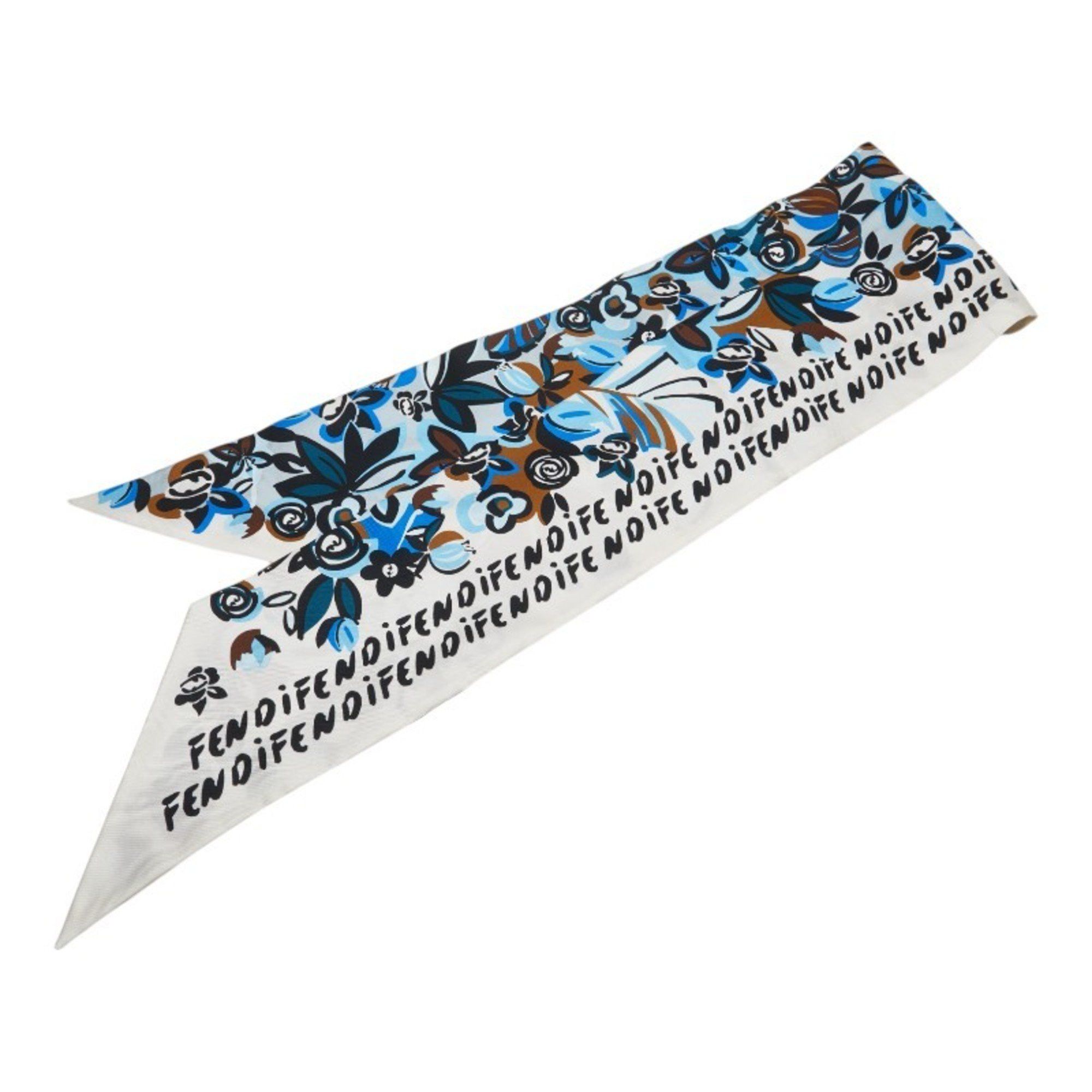 Fendi Maxi Rappy Floral Motif Scarf FXT021 White Blue Silk Women's