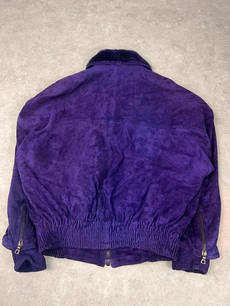 Vintage 1990s Gianni Versace Purple Multi Zips Fur Collar Bomber Jacket Size US L / EU 52-54 / 3 - 7 Thumbnail