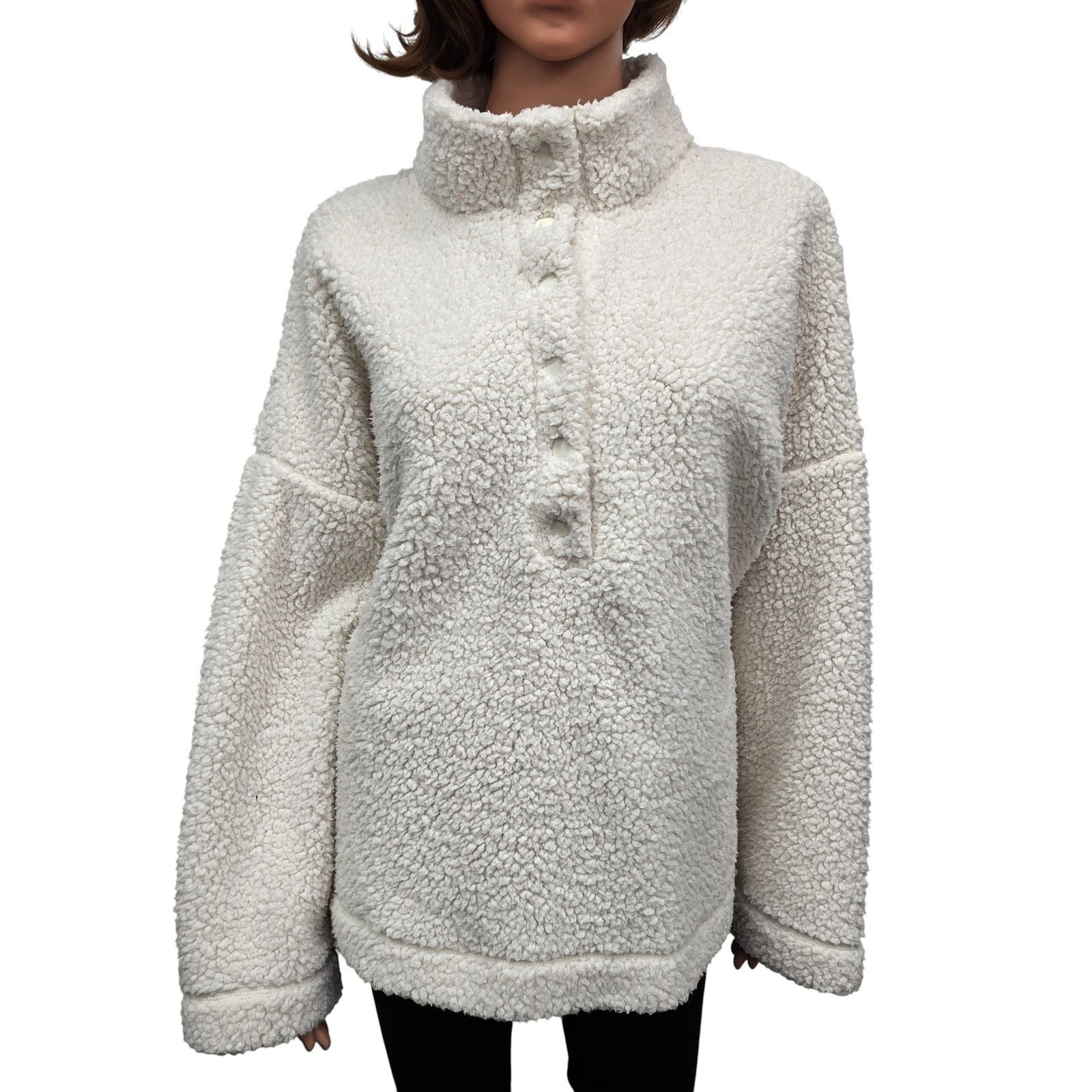 American Eagle Outfitters Aerie Cloud Sherpa Fleece Oversized Pullover 3/4 Snap Soft L Size L / US 10 / IT 46 - 5 Thumbnail
