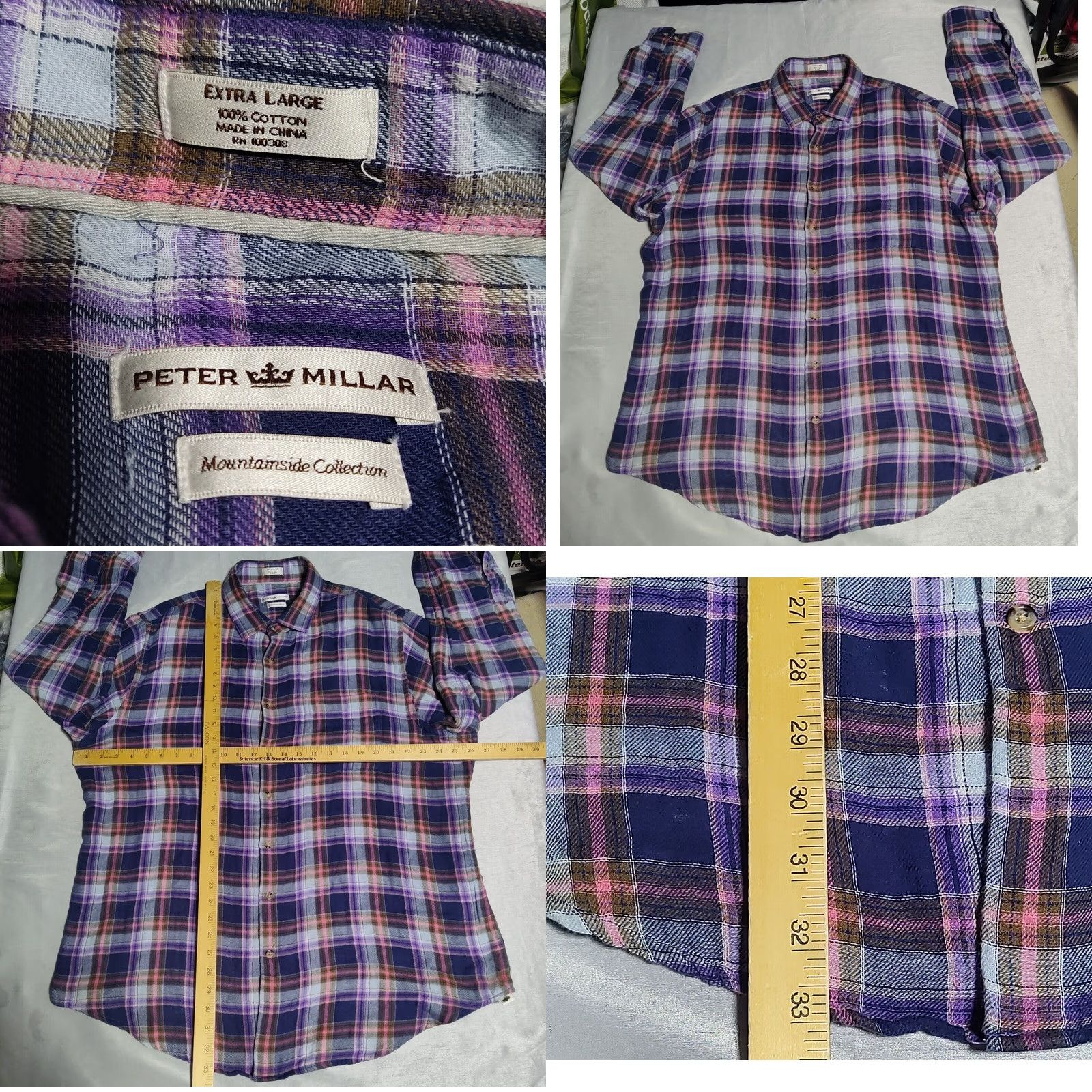 Peter Millar PETER MILLAR MOUNTAIN SIDE COLLECTION Men XL Purple Plaid Cotton Soft Flannel Shirt Size US XL / EU 56 / 4 - 8 Thumbnail
