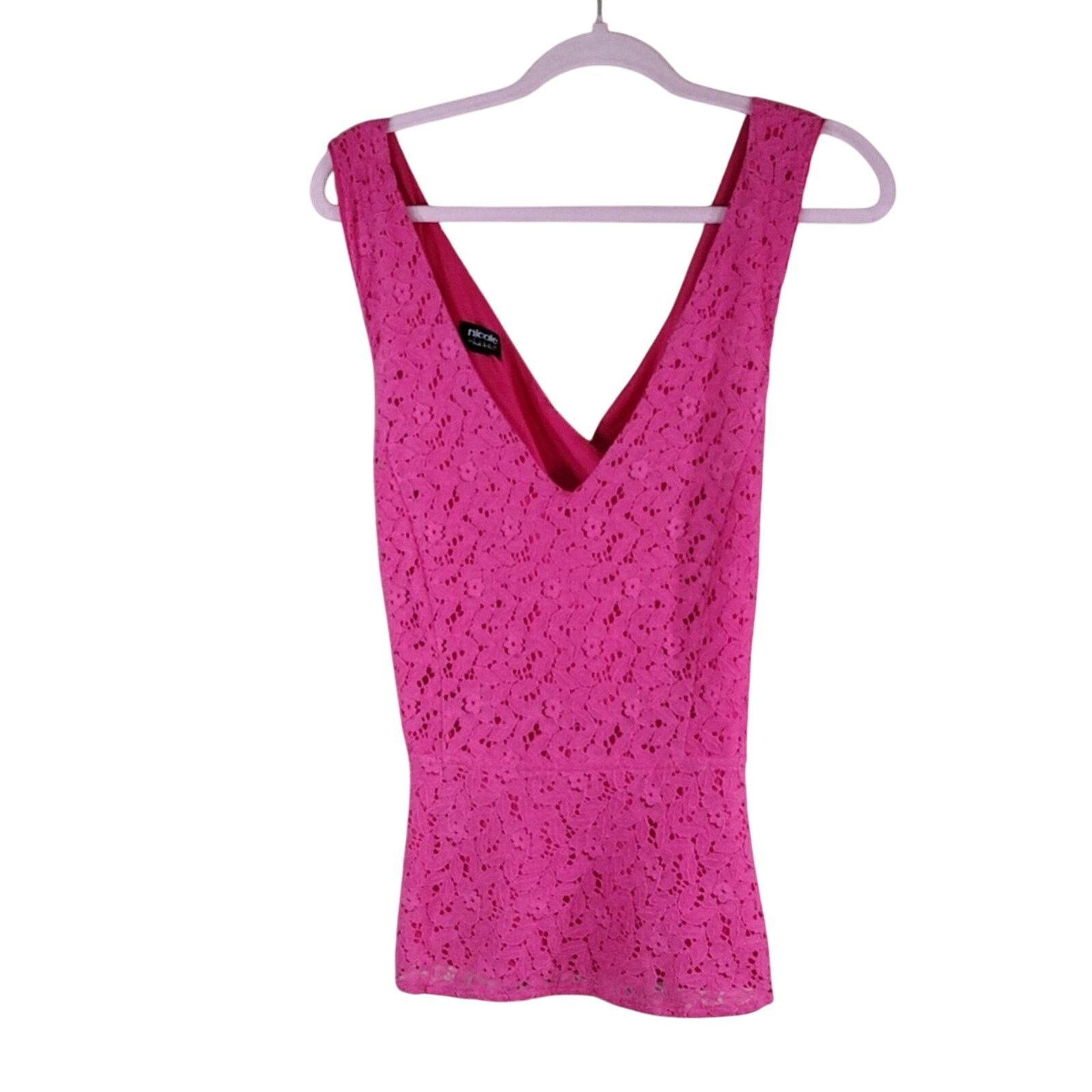 Other Nicole by Nicole Miller Hot Pink Lace Top Flowy Blouse Size M / US 6-8 / IT 42-44 - 1 Thumbnail