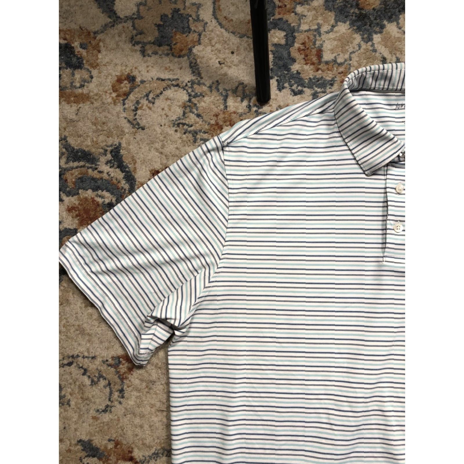 johnnie-O johnnie-O Polo Shirt Mens XL White Blue Green Stripe Golf Performance Stretch Polo Shirt Mens XL White Blue Green Stripe Golf Nike Size US XL / EU 56 / 4 - 3 Thumbnail