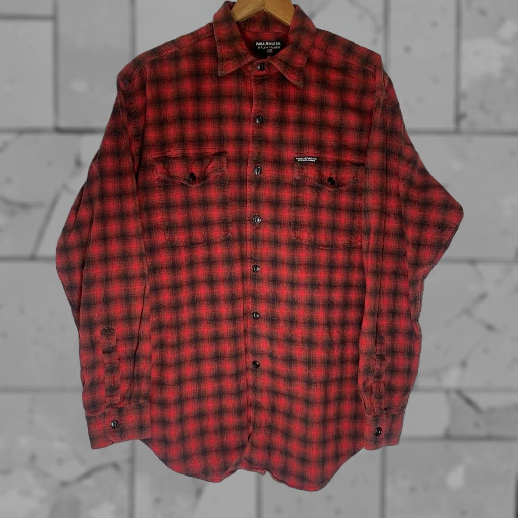 Vintage VTG Polo Jeans Co Button-Up Shirt Black Red Plaid Long Sleeve Mens M Size US M / EU 48-50 / 2 - 1 Thumbnail