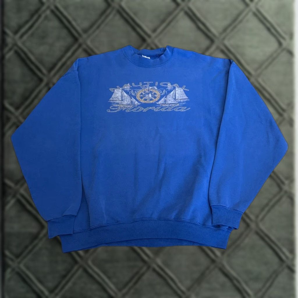 Nautica VINTAGE 90s Nautical Florida Blue Pullover Crewneck Sweatshirt 2XL Beach Vacation Men Size US XXL / EU 58 / 5 - 1 Thumbnail