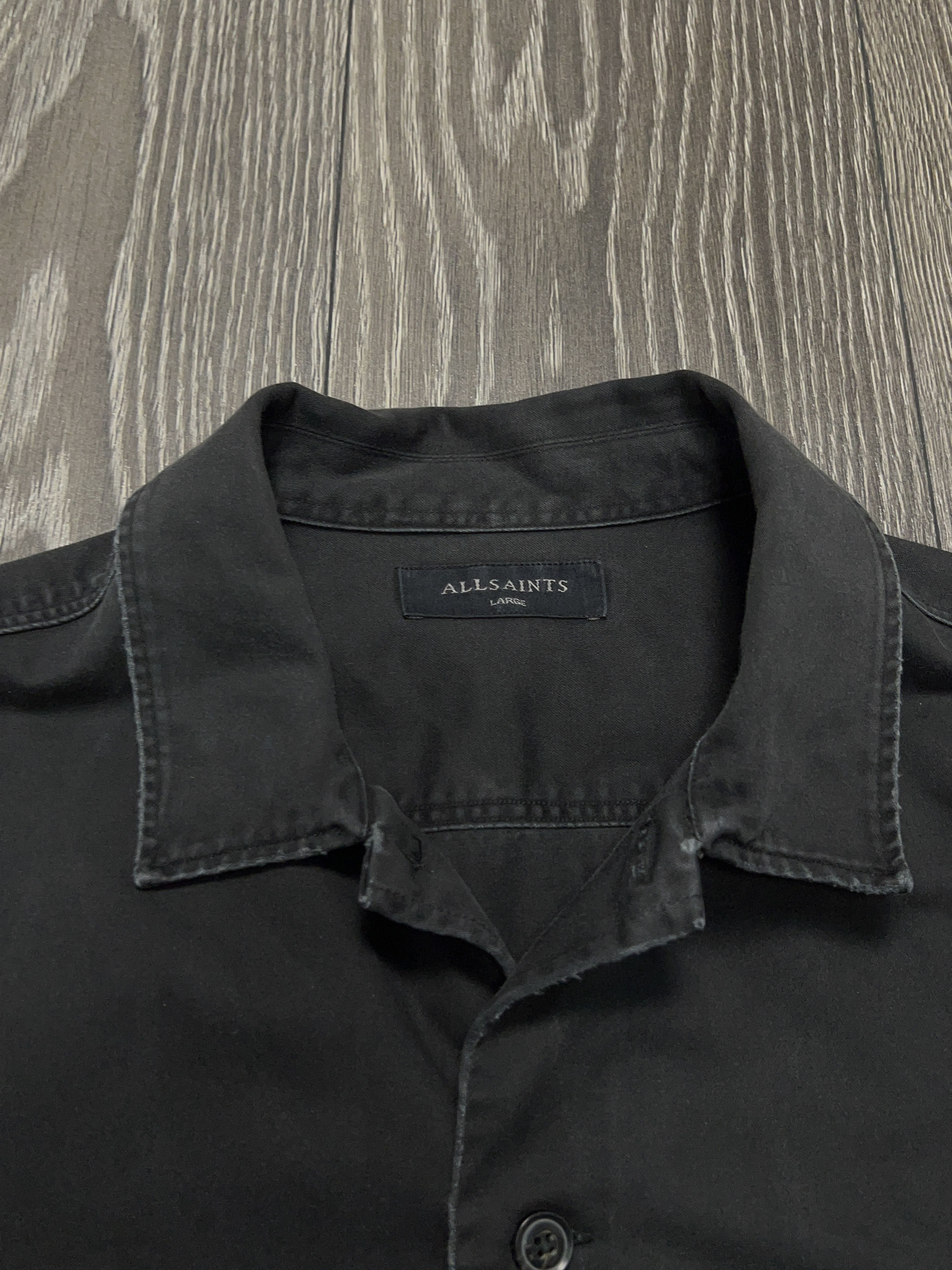 Allsaints Firebase Cotton Dark Gray Distressed Long Sleeve Shirt Size US L / EU 52-54 / 3 - 4 Thumbnail