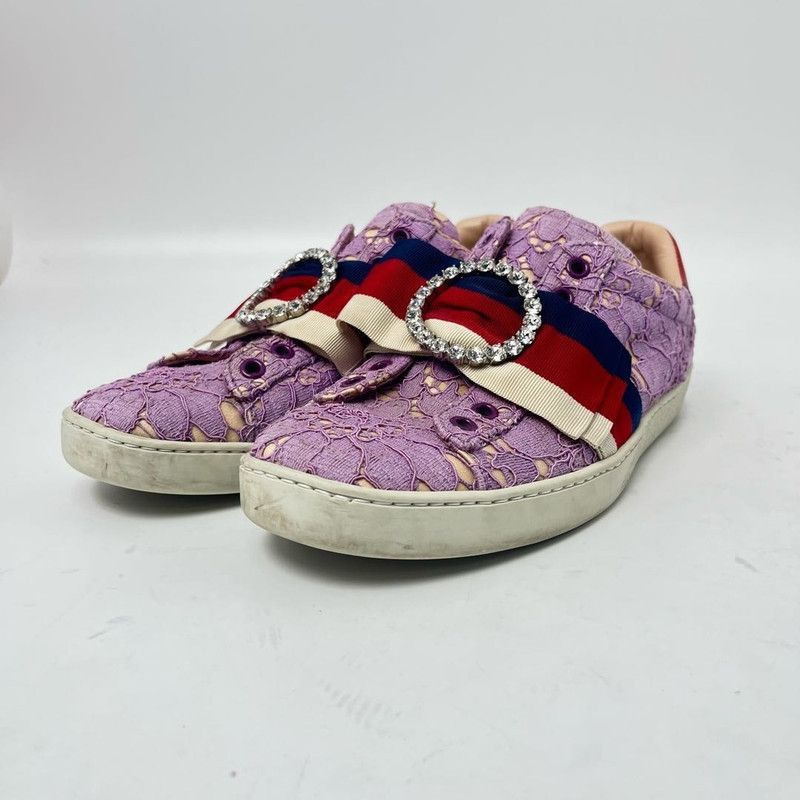 Gucci Gucci Ace Lace Sneakers with Rhinestone Buckle - Size US 6.5 / IT 36.5 - 3 Thumbnail
