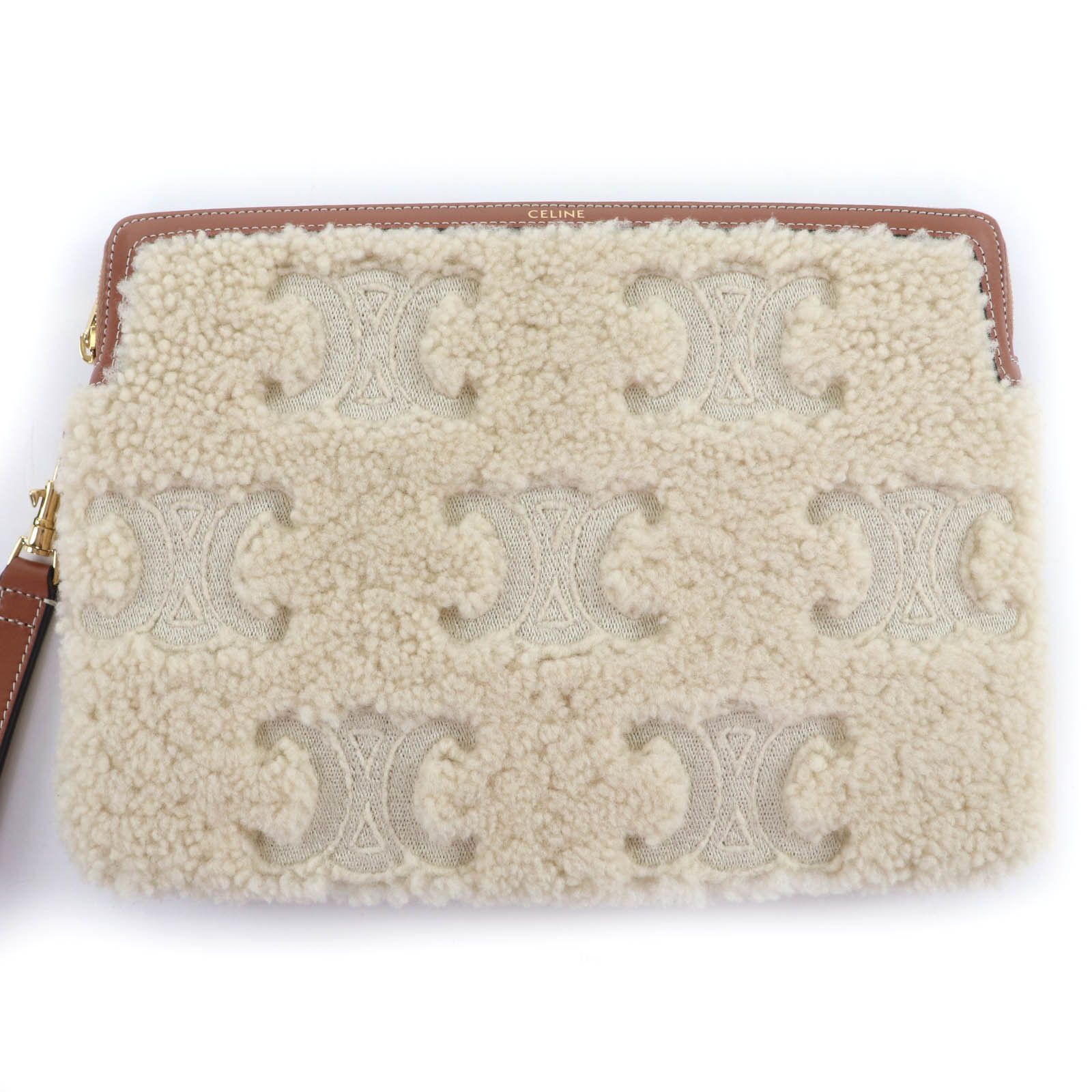 Celine Celine Celine Small Pouch With Strap Shearling Leather Clutch Fur Clutch Bag 10J503FJ4 DUTY FREE for USA Size ONE SIZE - 1 Thumbnail