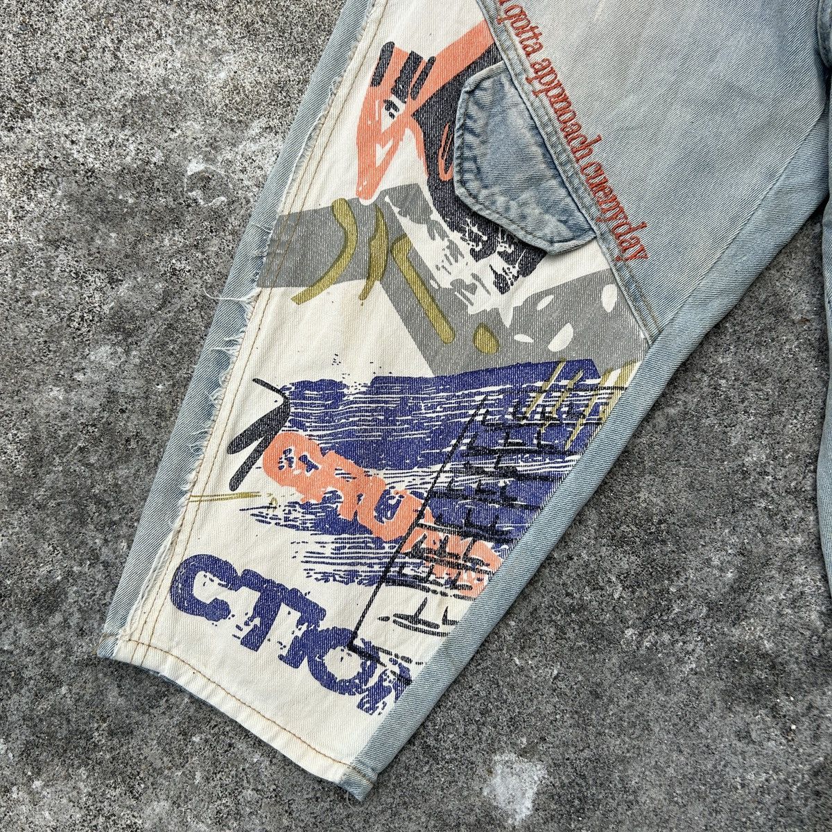 Japanese Brand Loose Jeans Patchwork Paint Style *kapital Stlye Size US 27 - 12 Thumbnail
