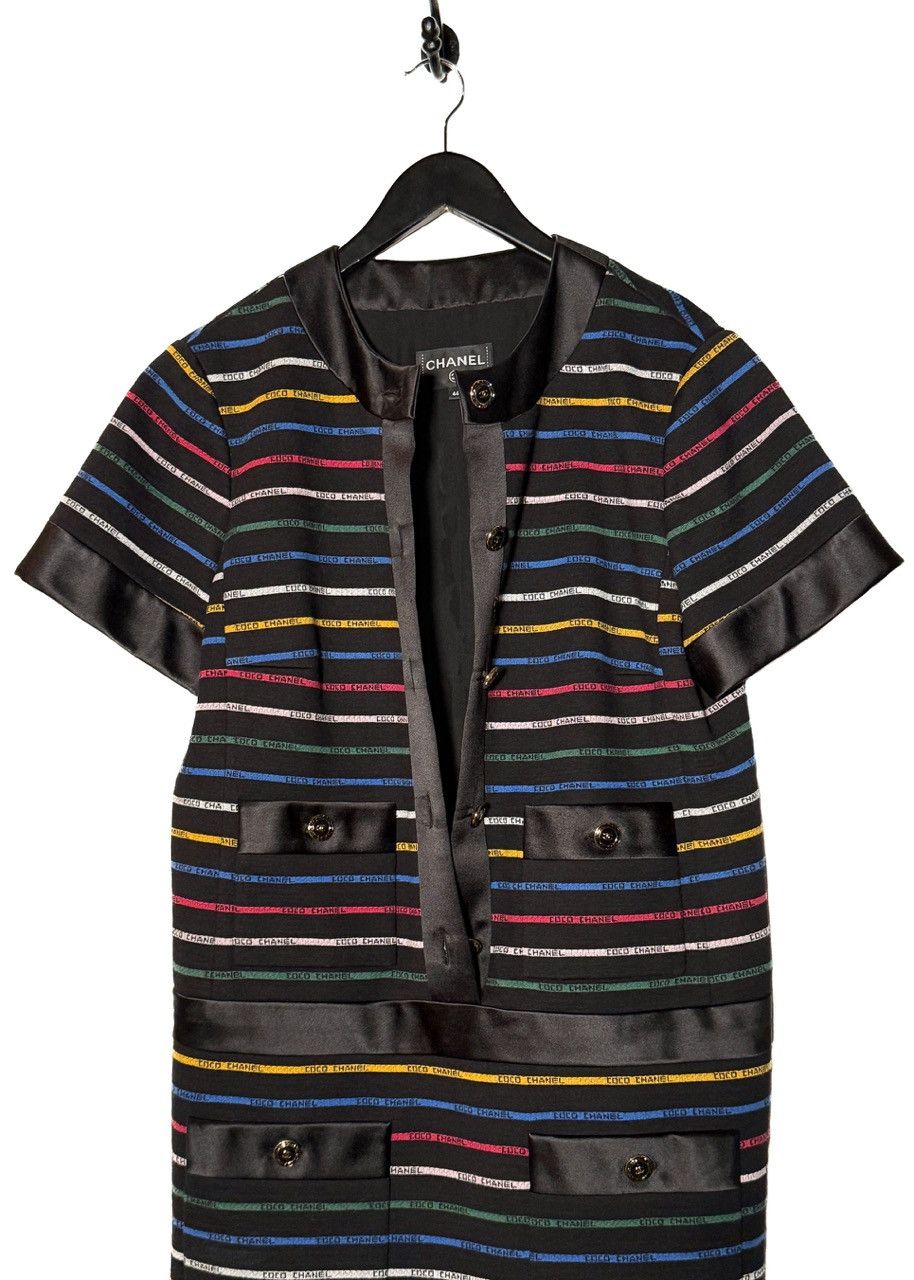 Chanel Chanel SS22 Runway Multicolour Striped Logo Black Mini Dress Size XXL / US 16-18 / IT 52-54 - 8 Thumbnail
