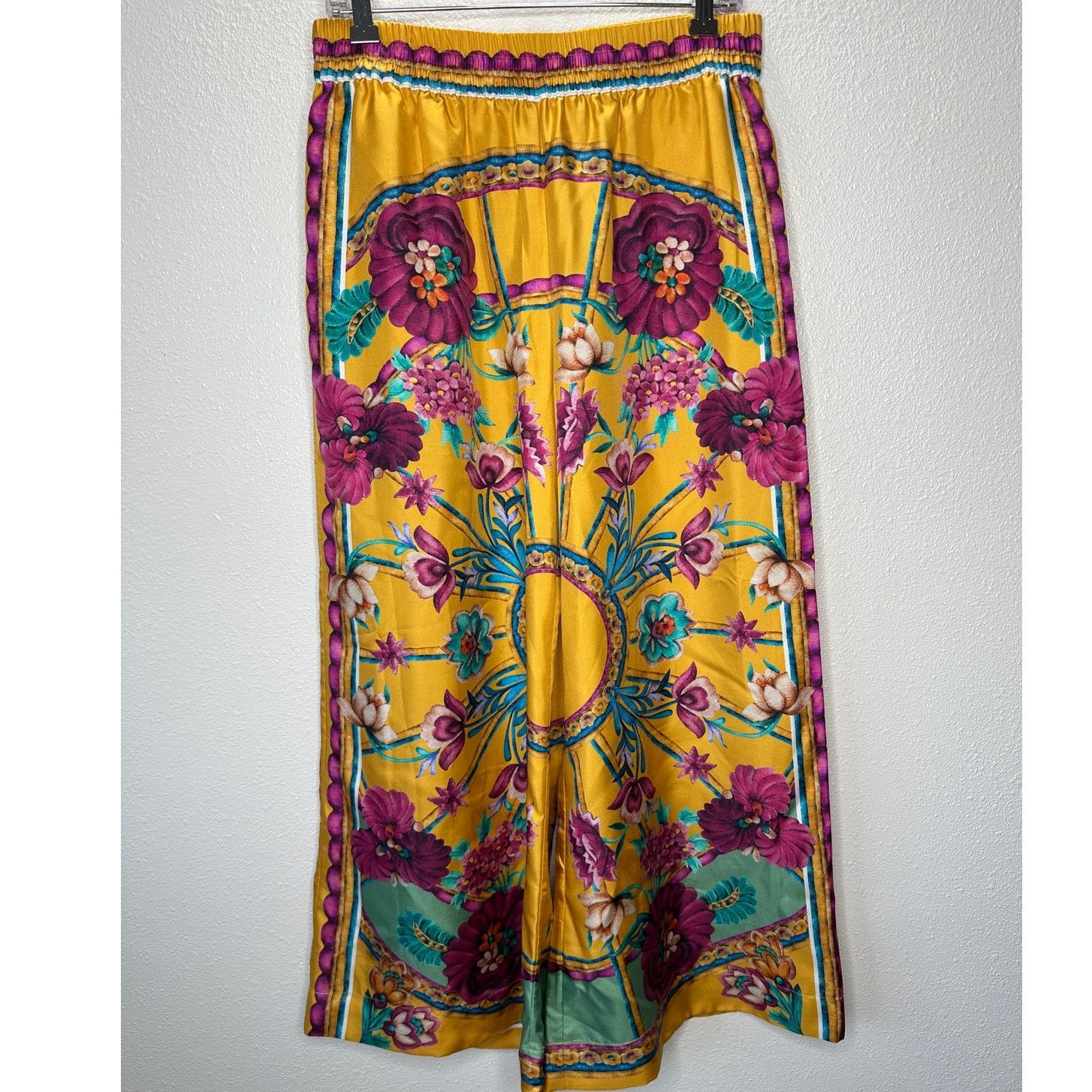 La DoubleJ La DoubleJ Yellow Multi-Color Printed Silk Palazzo Pant XL Size 36" / US 14 / IT 50 - 2 Thumbnail