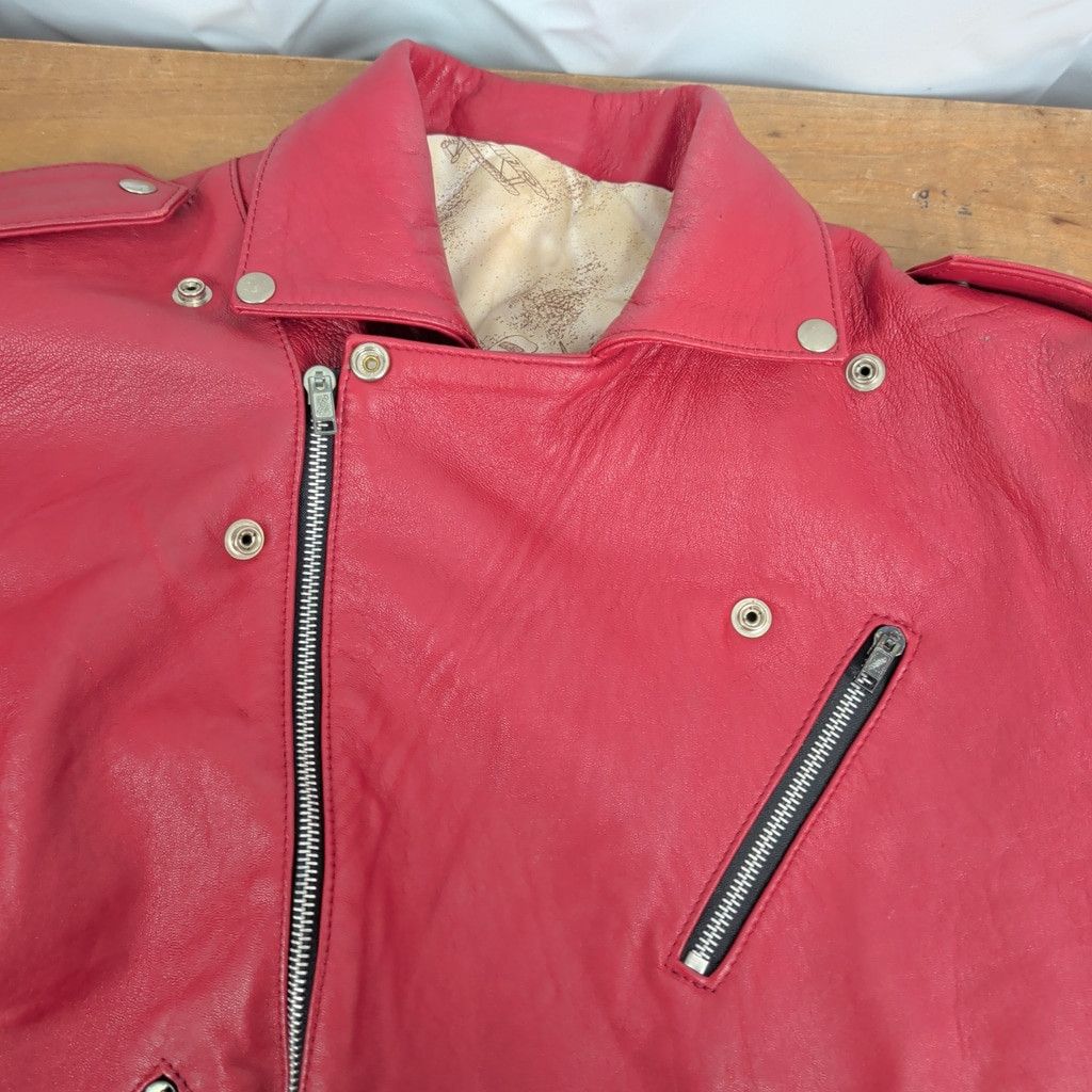 Vintage Vintage Spanish Made Red Leather Moto Style Jacket Size US S / EU 44-46 / 1 - 5 Thumbnail