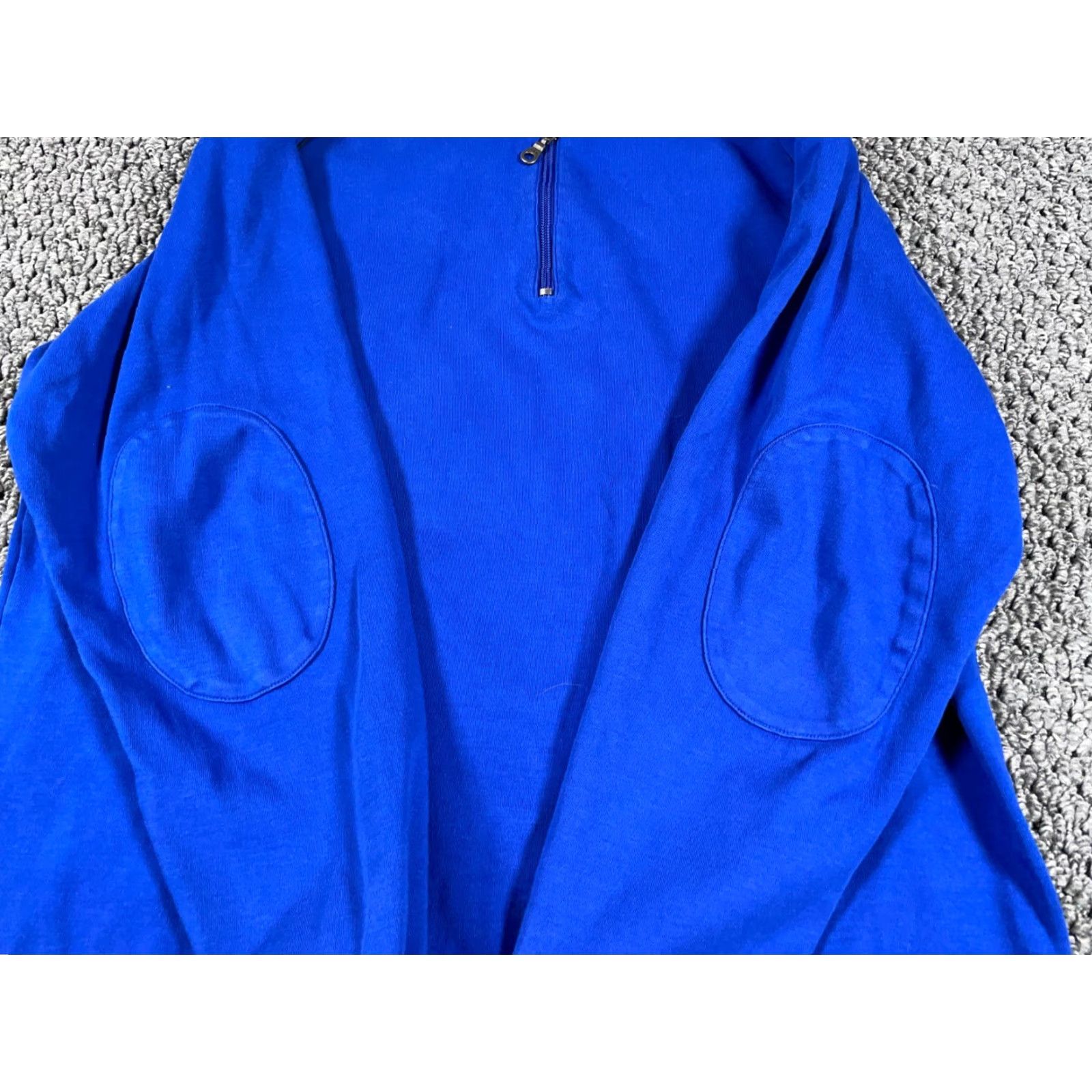 Orvis VINTAGE Orvis Signature Collection 1/4 Zip Sweater Men’s Large Blue Elbow Patches Pima Cotton Knit Pullover Size US L / EU 52-54 / 3 - 3 Thumbnail
