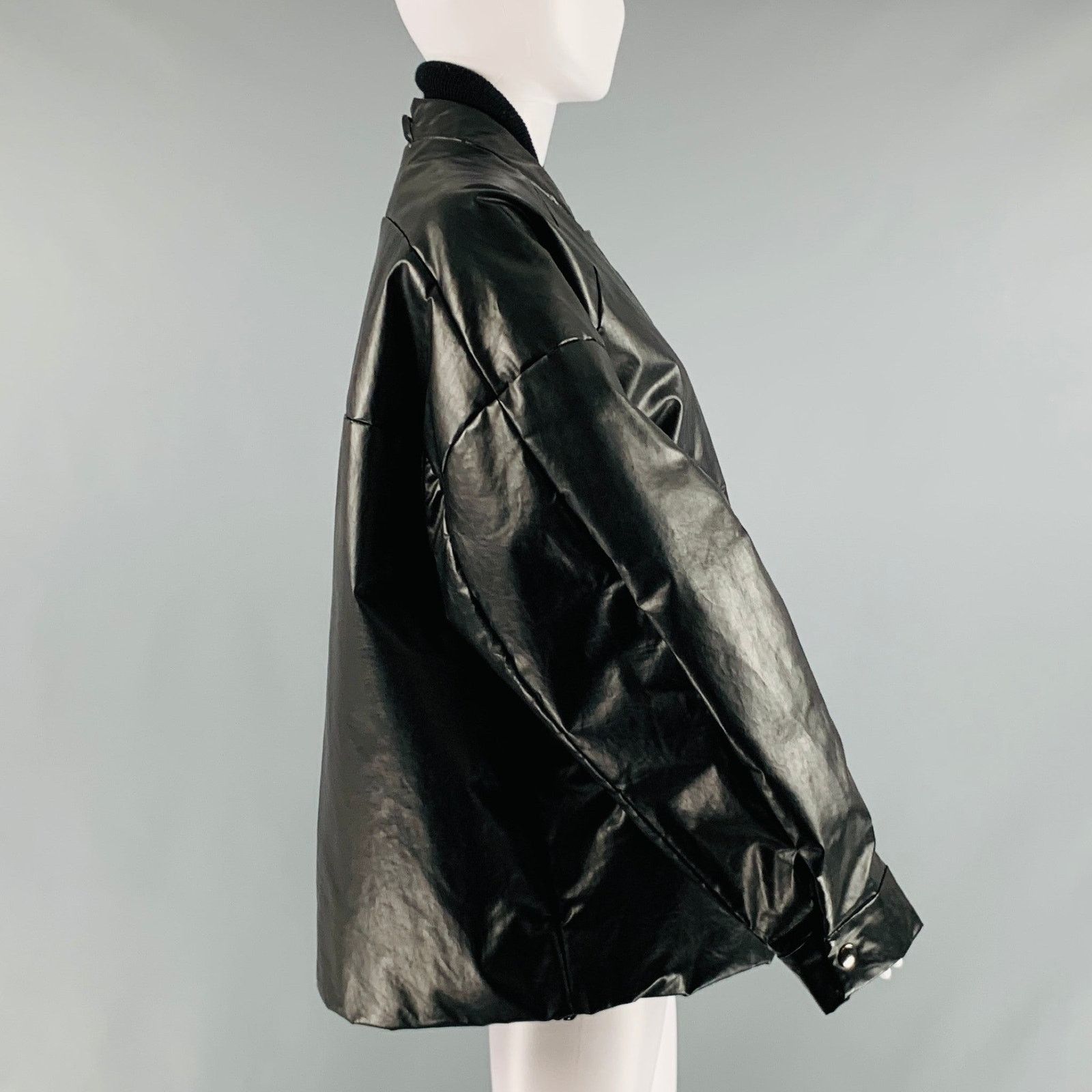 Kassl Editions KASSL S Black Cotton Blend Padded Faux Leather Bomber Jacket Size S / US 4 / IT 40 - 3 Thumbnail