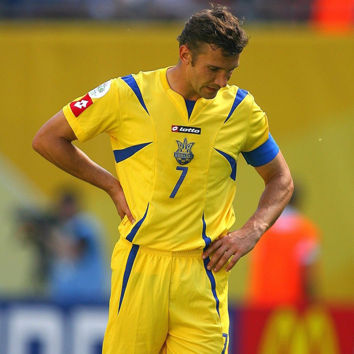 Lotto Sport Ukraine World Cup 2006 Home Jersey Andriy Shevchenko Size US L / EU 52-54 / 3 - 10 Thumbnail