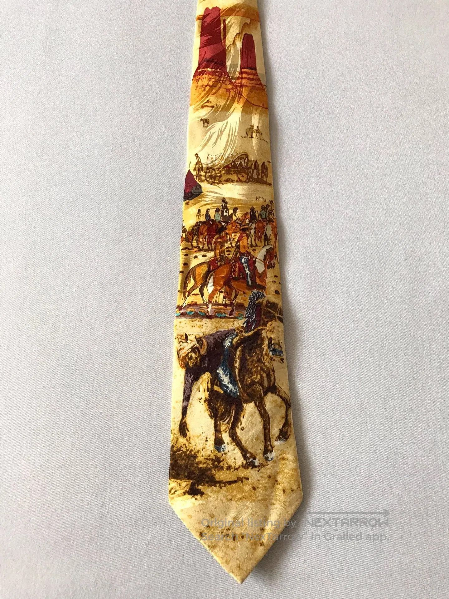Vintage Vintage Western Cowboy Oil Painting Silk Tie. Size ONE SIZE - 1 Thumbnail