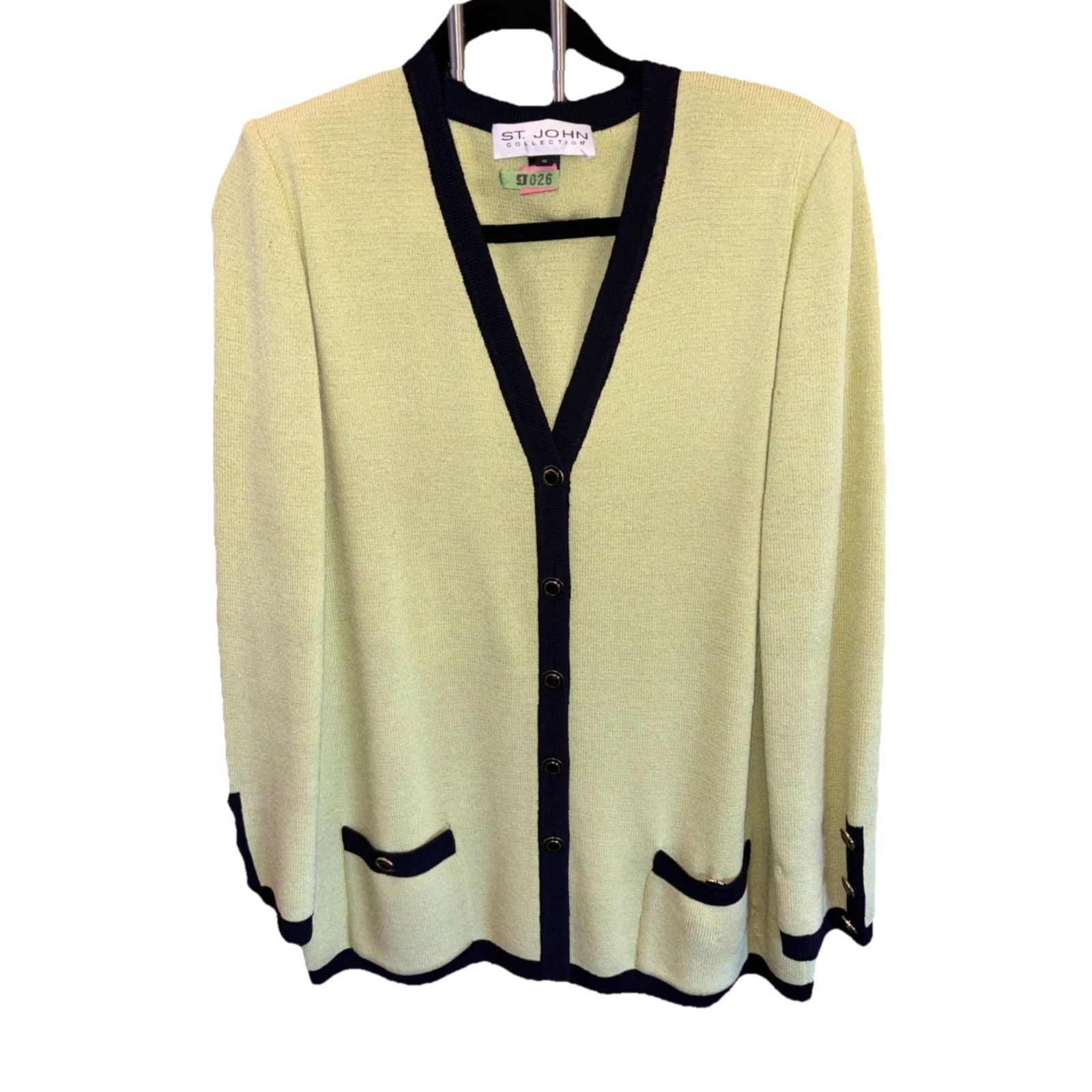 St. John VINTAGE St. John Collection Cardigan Green Knit Wool Blend Pockets 10 Size L / US 10 / IT 46 - 2 Thumbnail