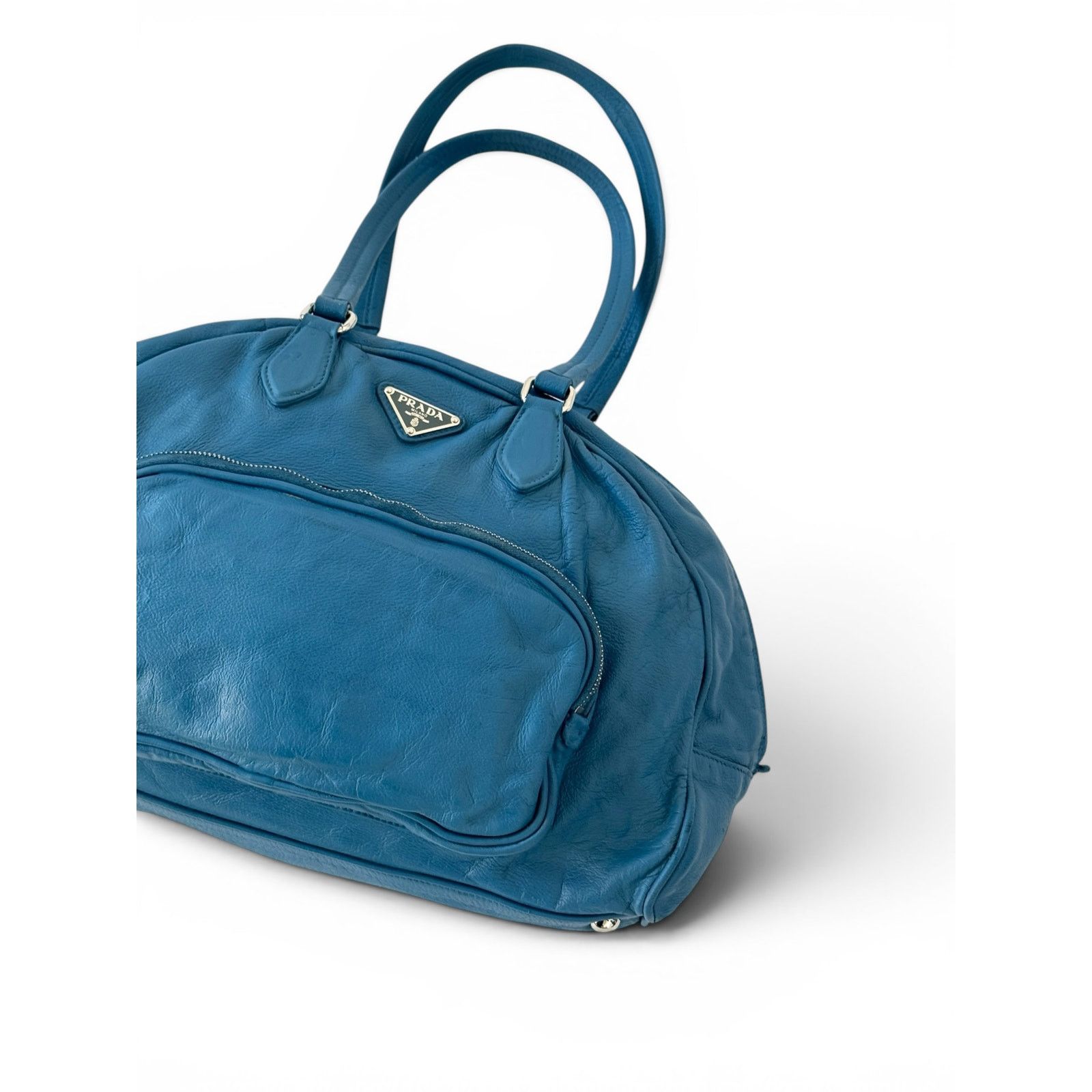 Prada Prada Bowling Leather Blue Bag Size ONE SIZE - 6 Thumbnail