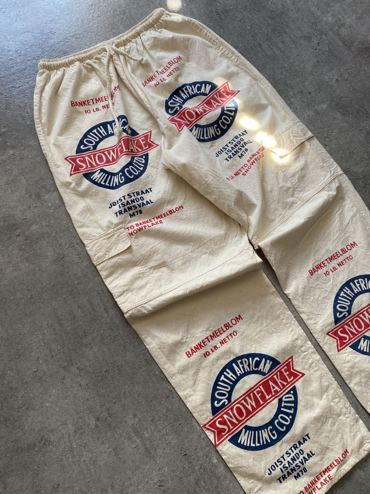 Vintage Vintage Recycled Flour Sack Bag Cargo Beige Pants Size US 32 / EU 48 - 2 Thumbnail