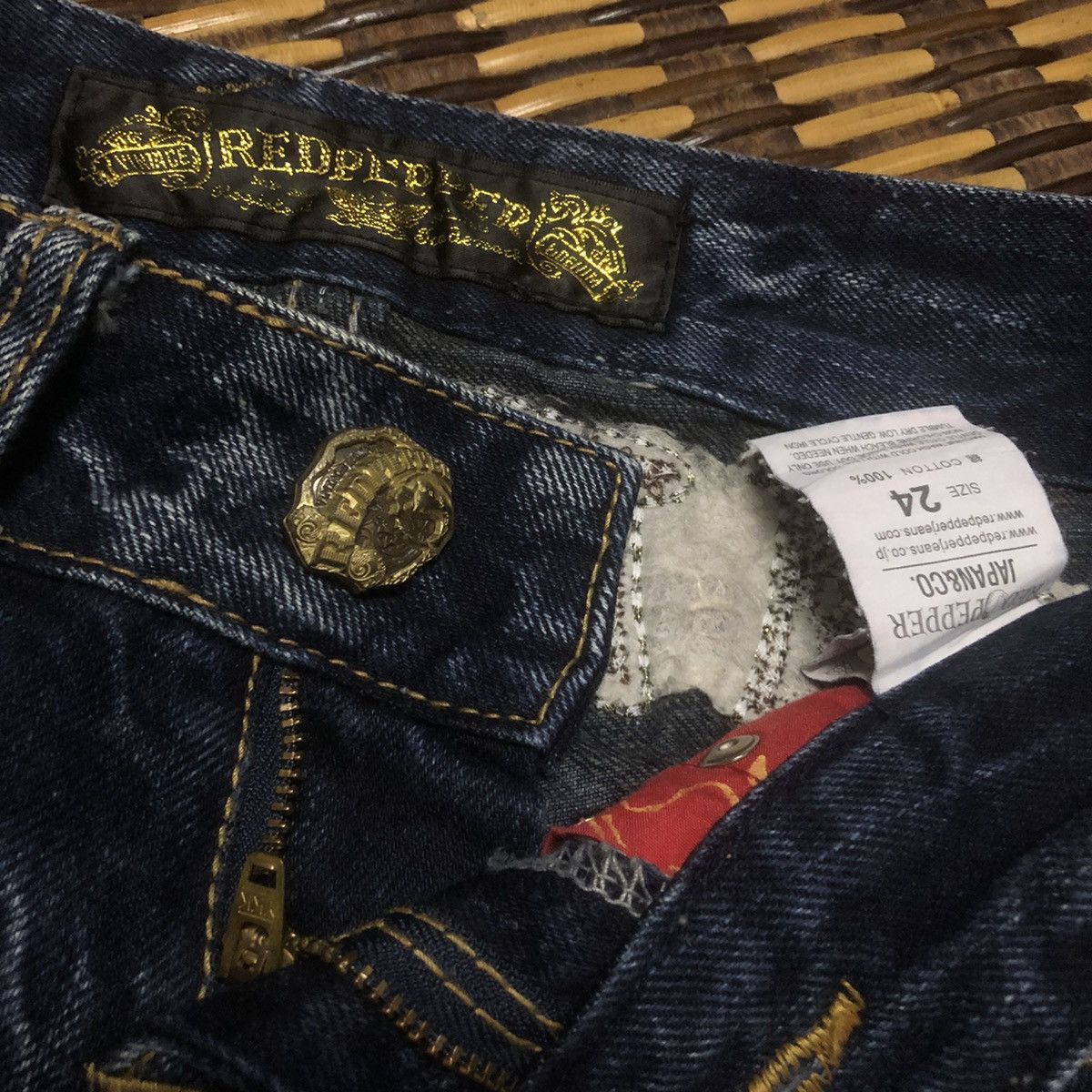 Hysteric Glamour VINTAGE RED PEPPER DENIM JEANS DESIGN UNISEX Size 28" / US 6 / IT 42 - 12 Thumbnail