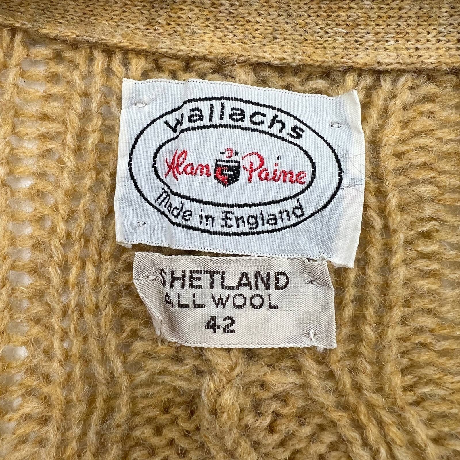 Vintage Vintage Alan Paine Shetland Wool Cable Knit Cardigan Tan Size US M / EU 48-50 / 2 - 3 Thumbnail