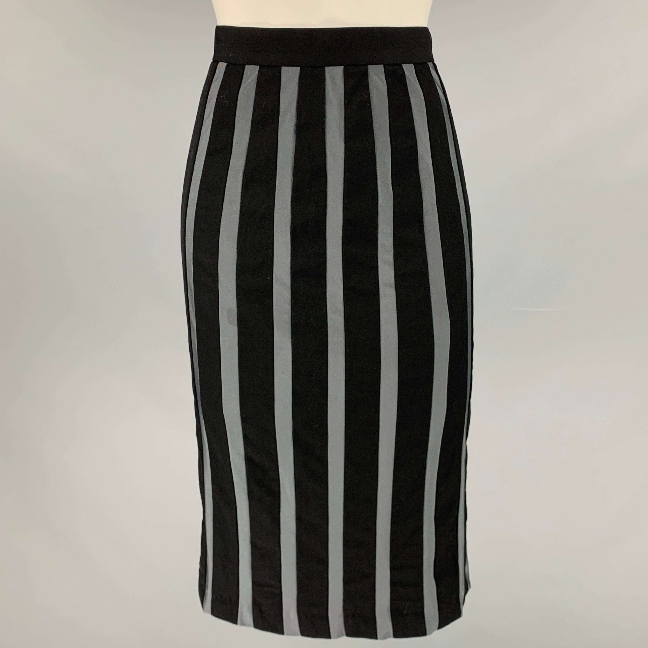 Black Grey Stripe Pencil Skirt