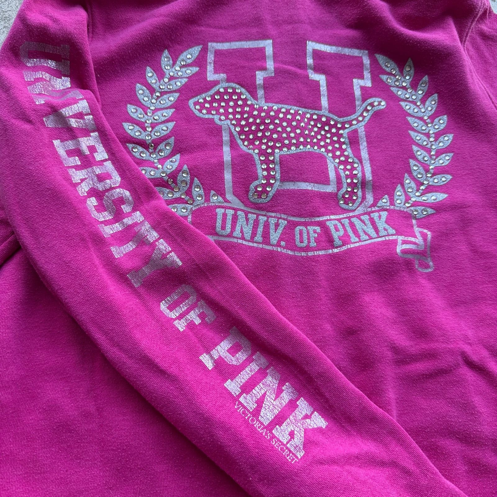 Pink Y2K Victoria’s Secret PINK Rhinestone Zip up Hoodie Medium Size M / US 6-8 / IT 42-44 - 2 Thumbnail