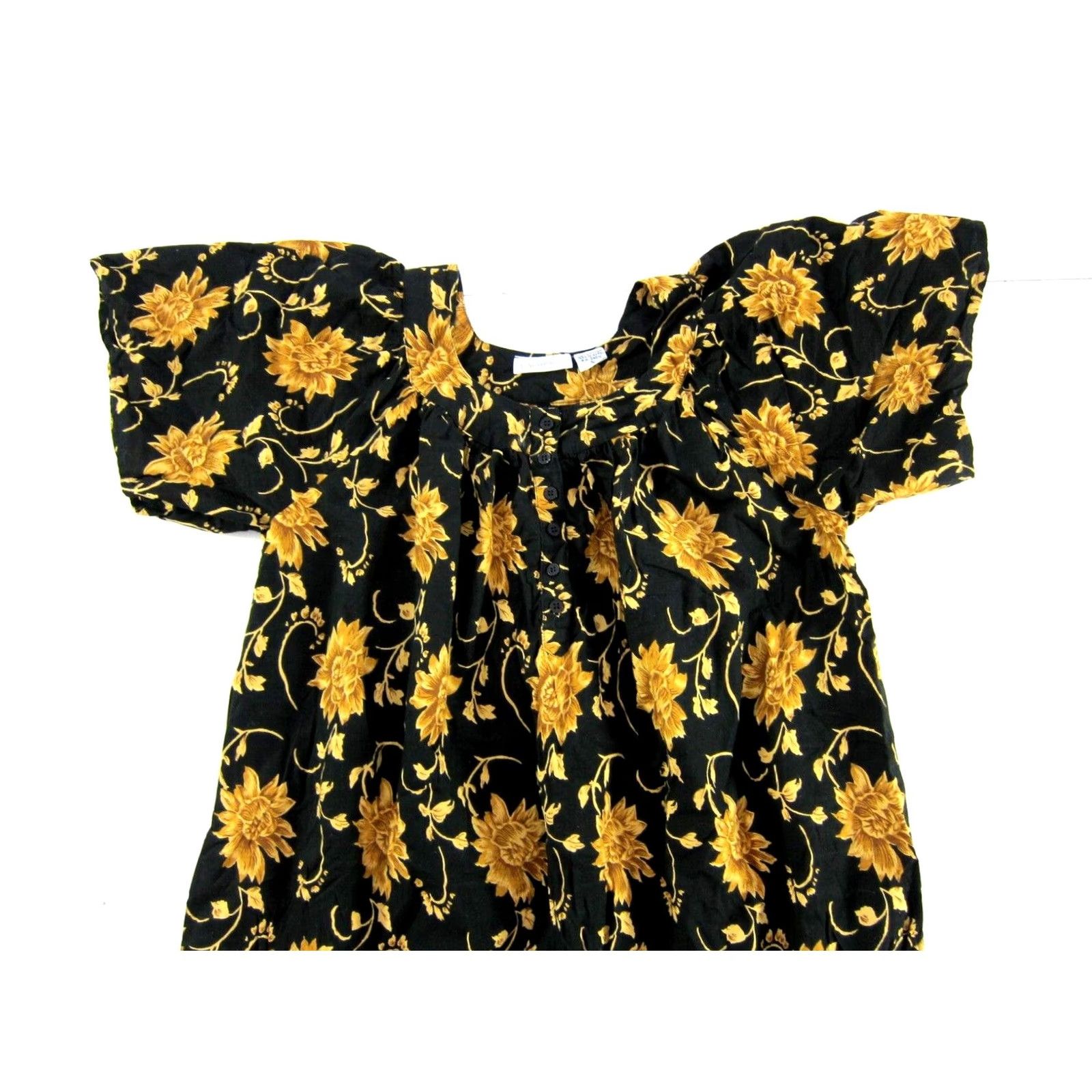 Vintage Fundamentals Cotton Black Yellow Floral Short Sleeve Muumuu Dress S Size 28" / US 6 / IT 42 - 5 Thumbnail