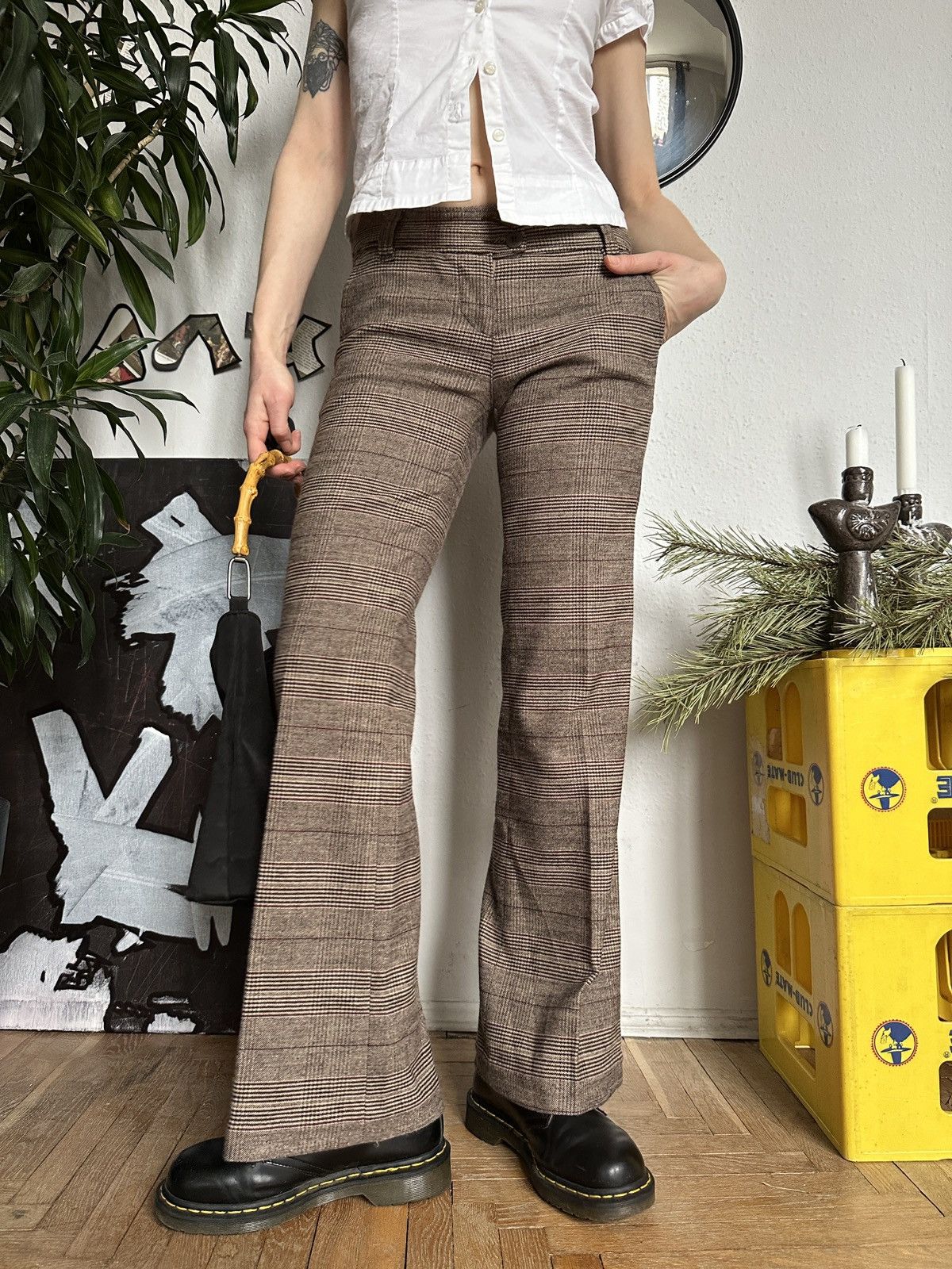Vintage Bootcut Plaid Check Pants Cozy Rory Gilmore Style Size 24" / US 00 / IT 34 - 3 Thumbnail