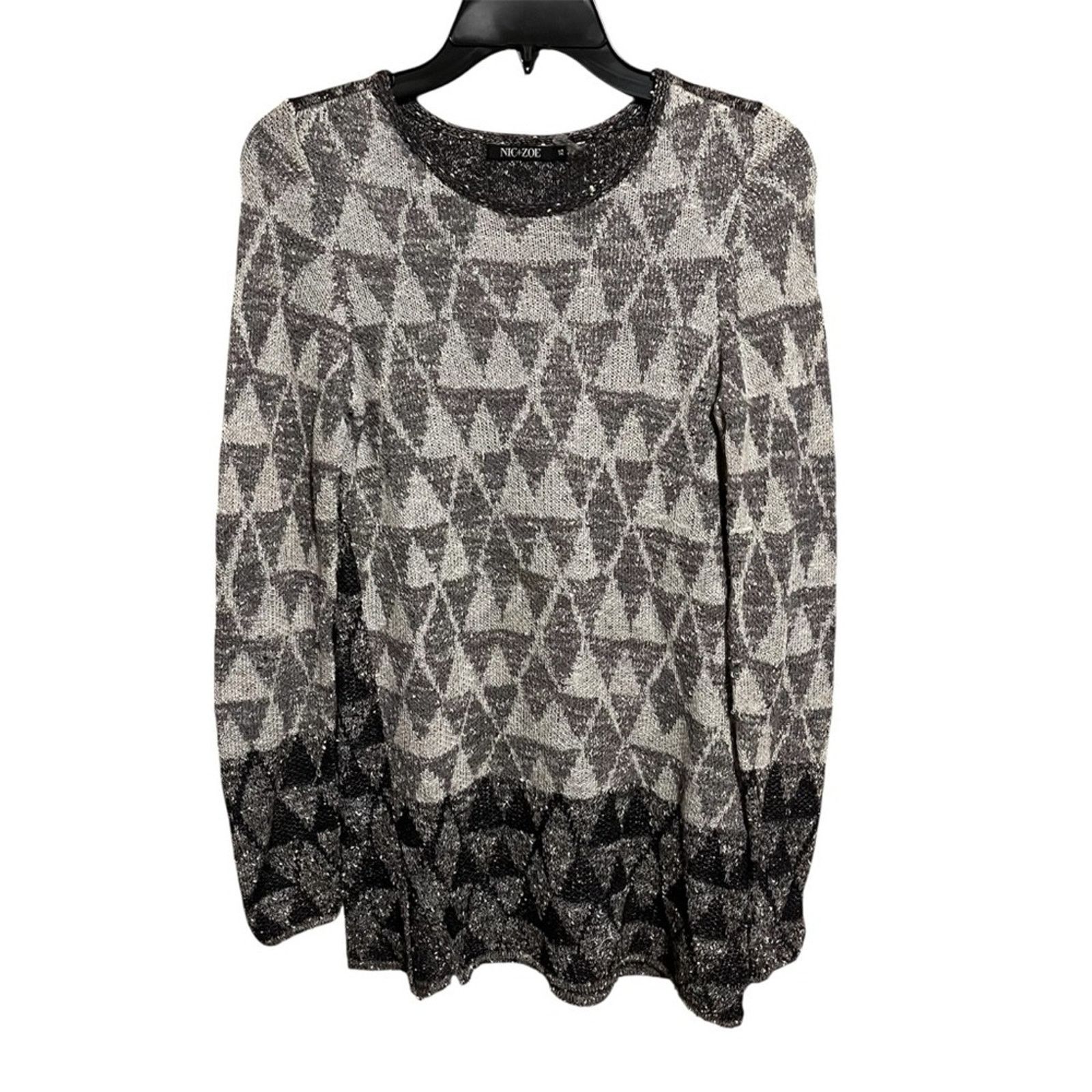 NIC+ZOE NIC+ZOE Black Grey Geometric Knit Top Sweater Women’s Sz XS Size XS / US 0-2 / IT 36-38 - 1 Thumbnail