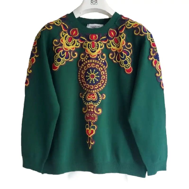 Valentino Valentino Green Embroidered Long Sleeve Sweatshirt 0089 Size L / US 10 / IT 46 - 1 Thumbnail