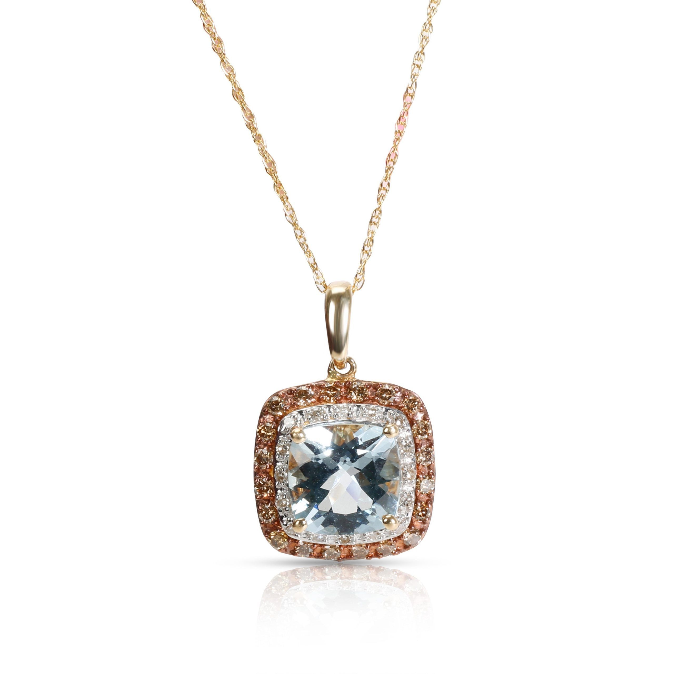 image of Tiffany Co Aquamarine & Diamond Pendant In 14K Yellow Gold 1.94Ctw, Women's
