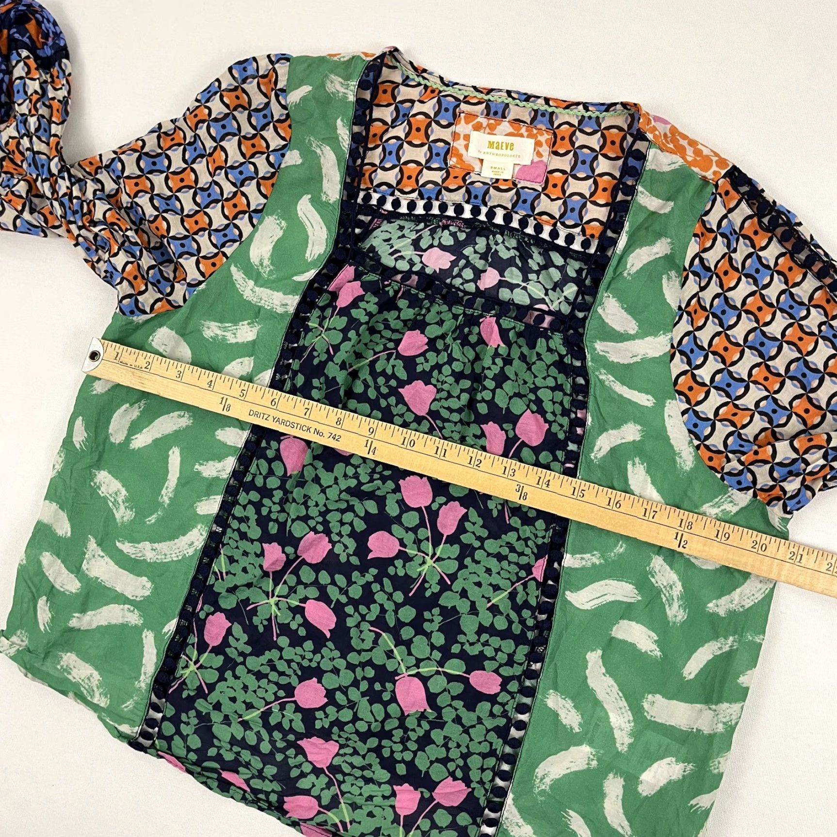 Vintage Maeve by Anthropologie Blouse Womens Small Floral Boho Patchwork Artsy Peasant Size S / US 4 / IT 40 - 4 Thumbnail