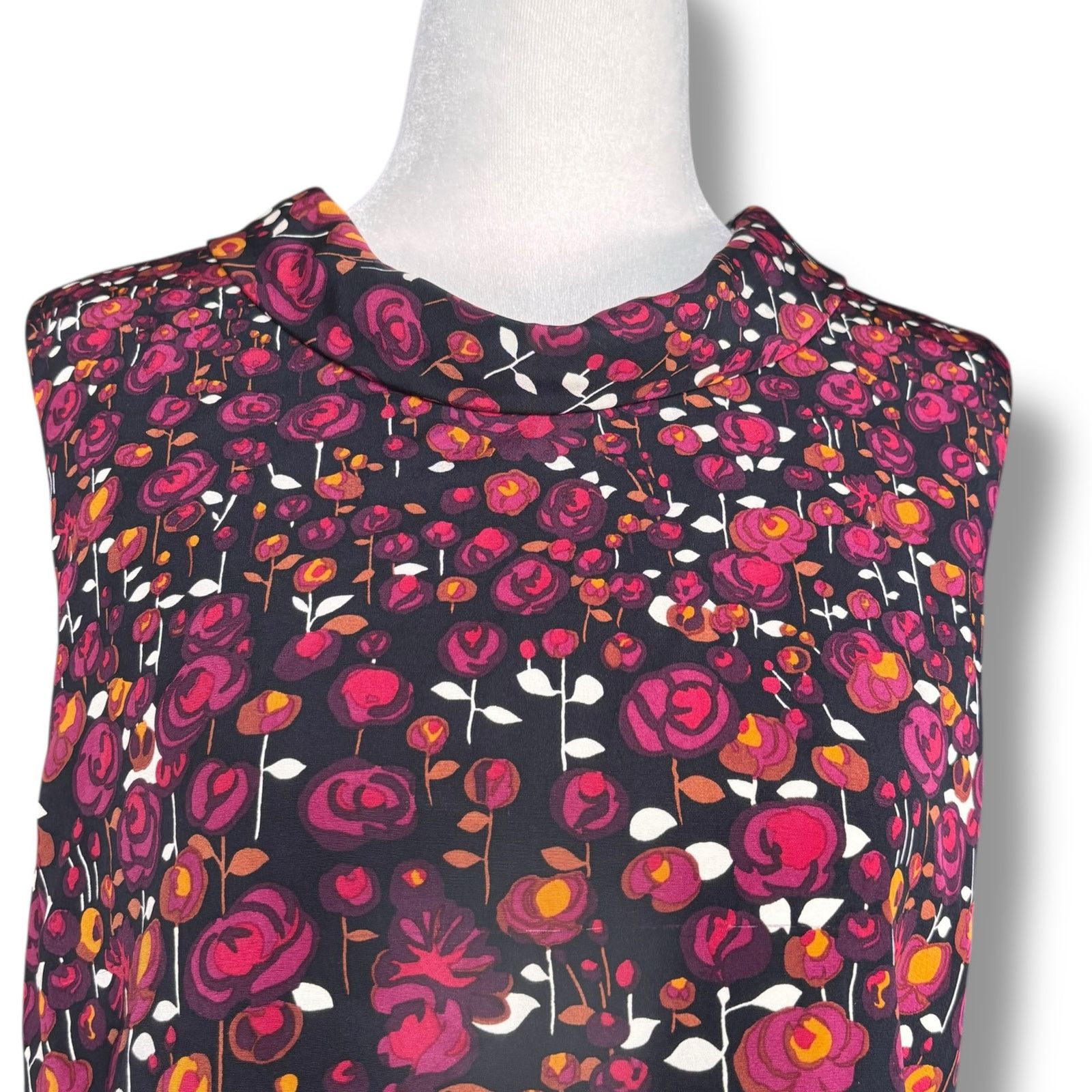 Elie Tahari Silk Floral Roll Neck Sleeveless A-Line Dress