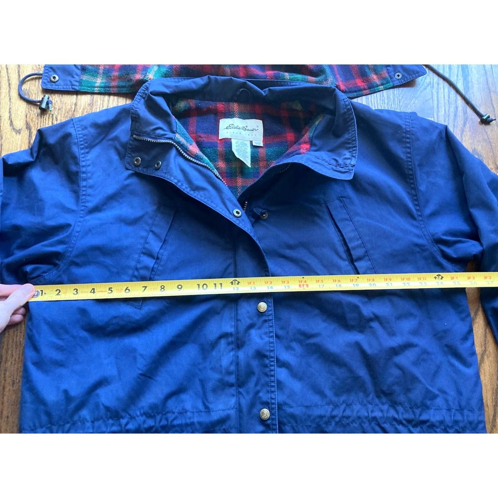 Eddie Bauer VINTAGE Eddie Bauer Hooded Barn Jacket Womens Large Navy Blue Wool Lined Chore Coat Size L / US 10 / IT 46 - 6 Thumbnail