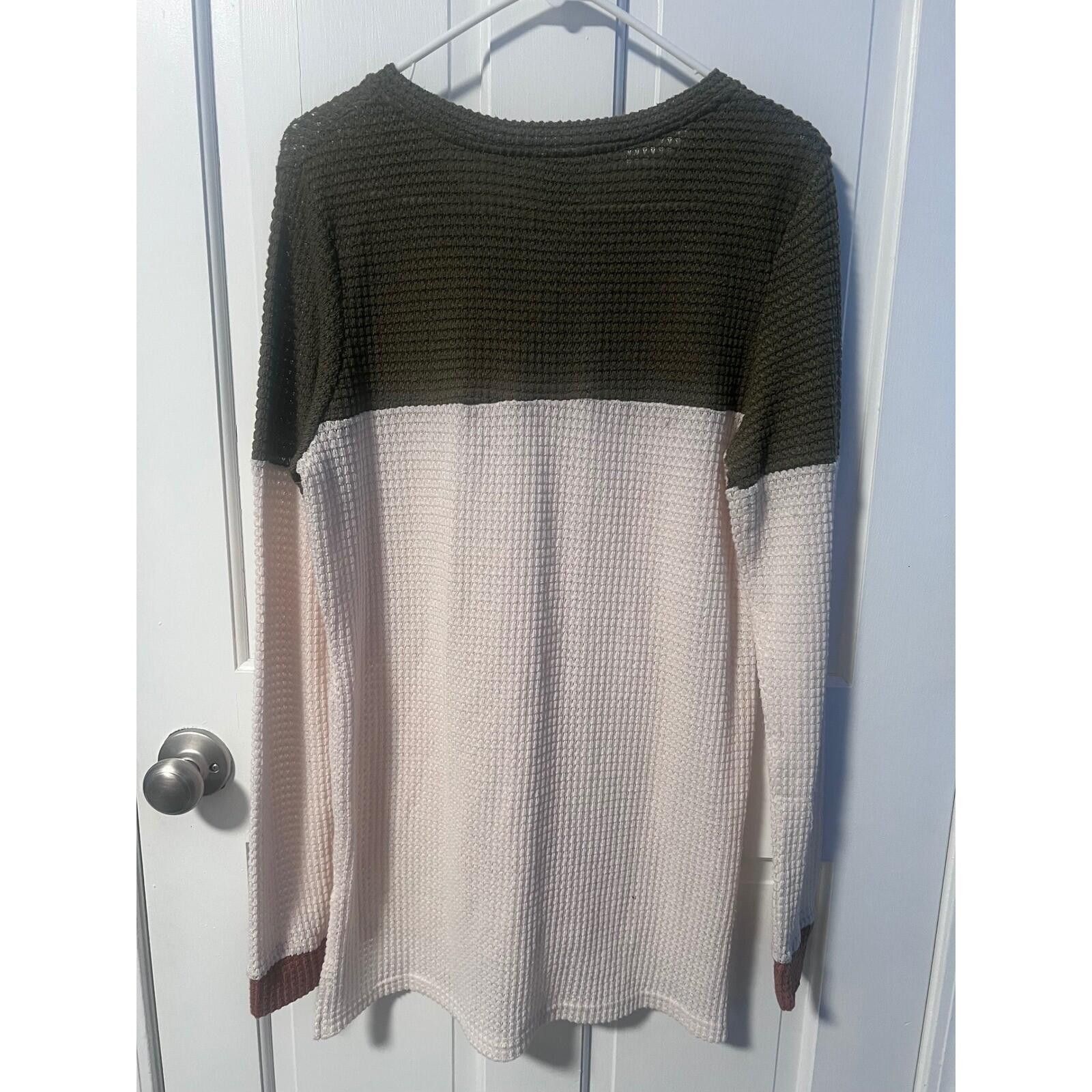 Other Daytrip Henley Top Women Small Olive Green Colorblock Waffle Size S / US 4 / IT 40 - 6 Thumbnail