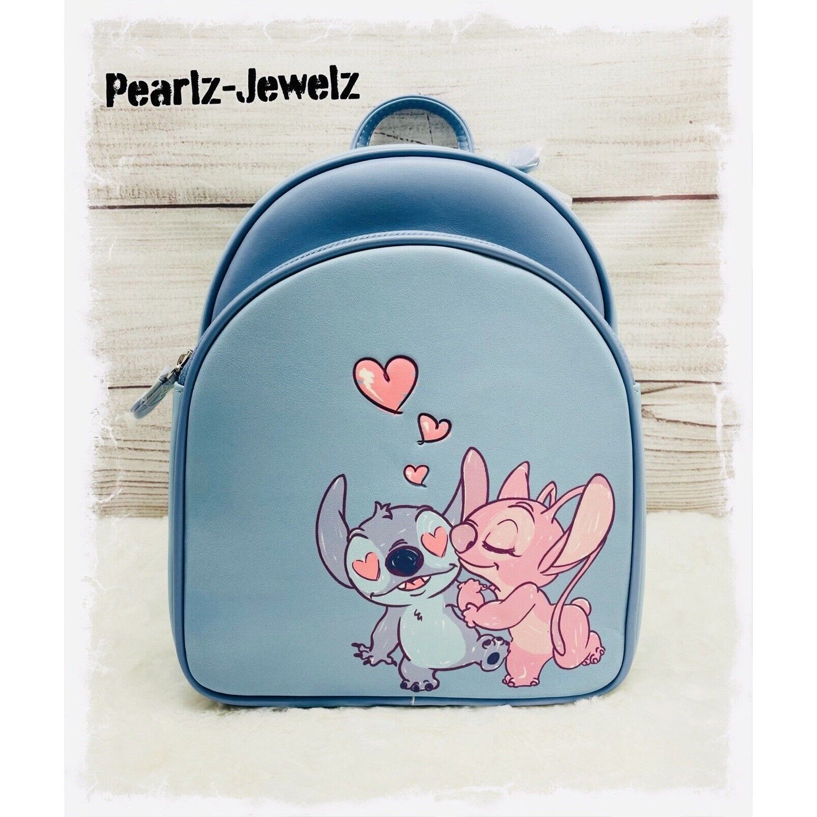 image of Disney Loungefly Lilo & Stitch & Angel Couple Kissing Blue Mini Bac, Women's