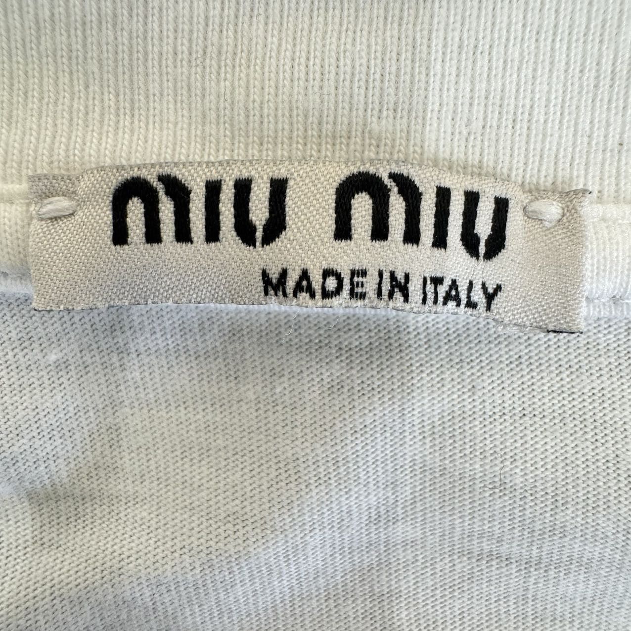 Miu Miu MiuMiu White Logo Printed Cotton Short Sleeve T-shirt K26WX Size M / US 6-8 / IT 42-44 - 5 Thumbnail