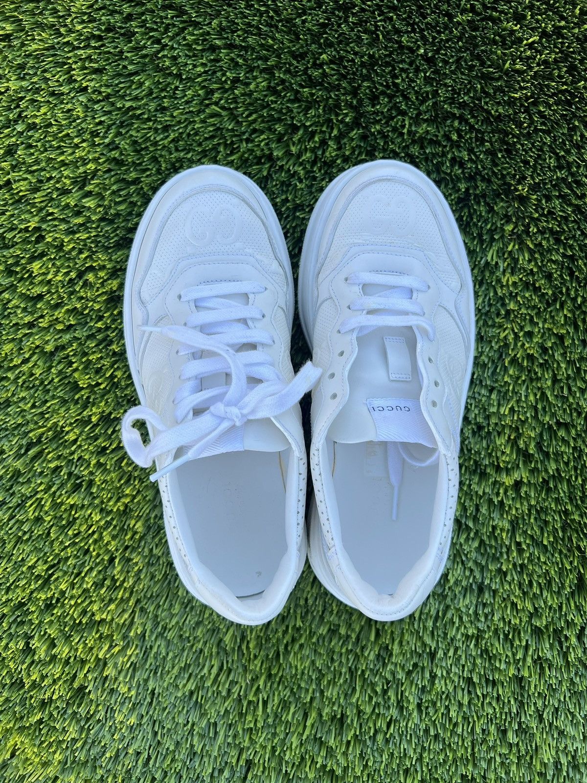 Gucci Gucci GG Monagram Embossed Leather Sneakers Size US 7.5 / IT 37.5 - 3 Thumbnail