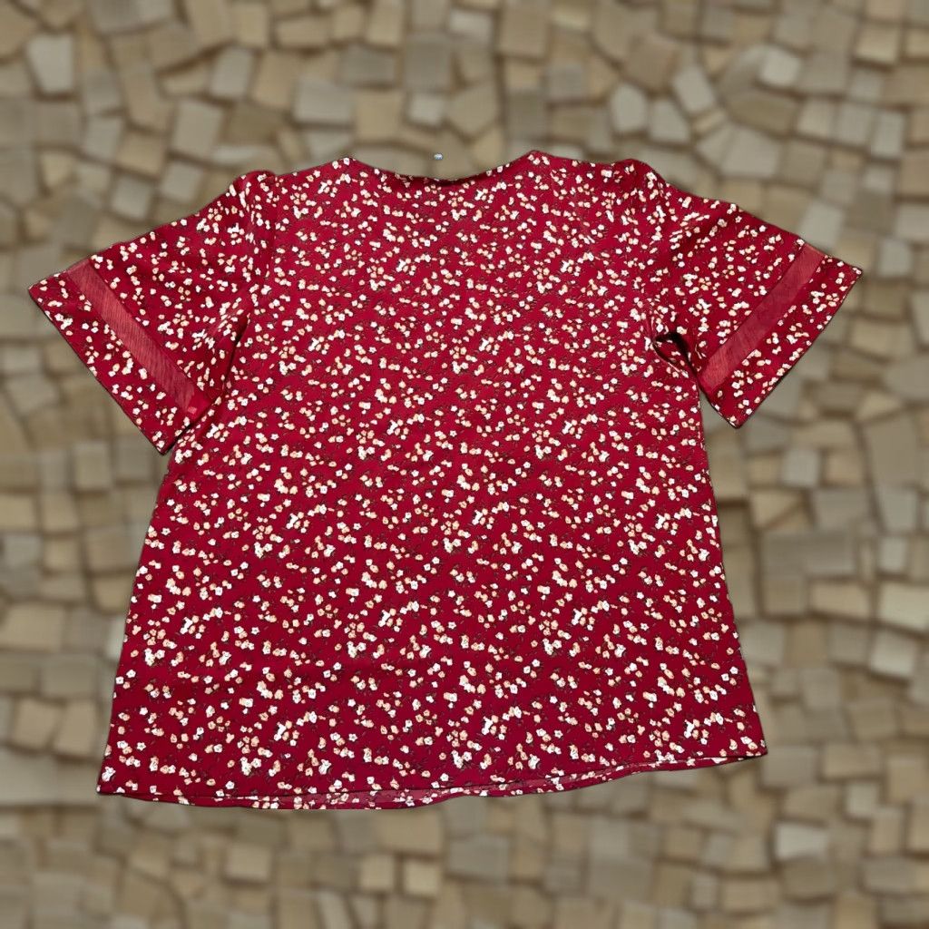 Vintage Jouica Shirt Womens XL Red White Floral V-neck T-Shirt Short Sleeve Pullover Casual Regular Size XL / US 12-14 / IT 48-50 - 1 Thumbnail