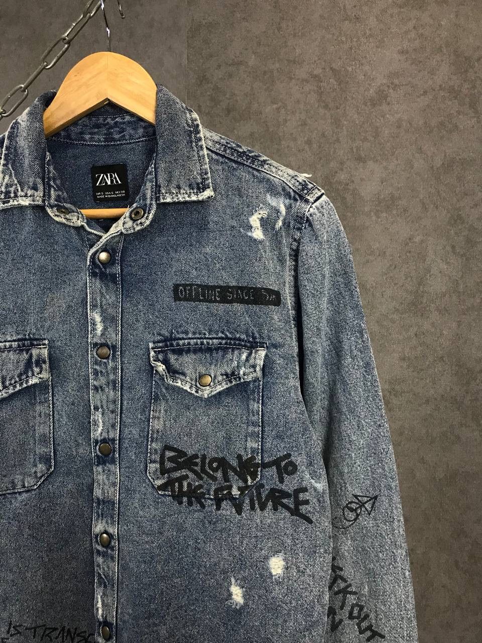 Zara Zara Man art crazy distressed denim shirt Size US S / EU 44-46 / 1 - 2 Thumbnail