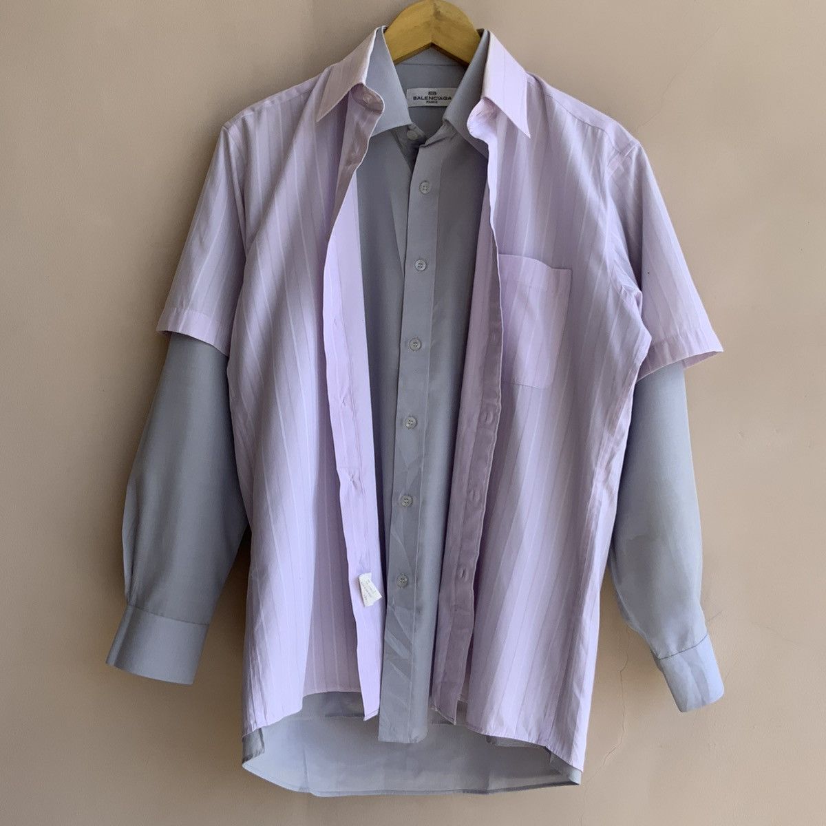 image of 1 Of 1 x Balenciaga Need Gonevintage Balenciaga Double Layer Button Up Shirt in Grey Pink (Size Med