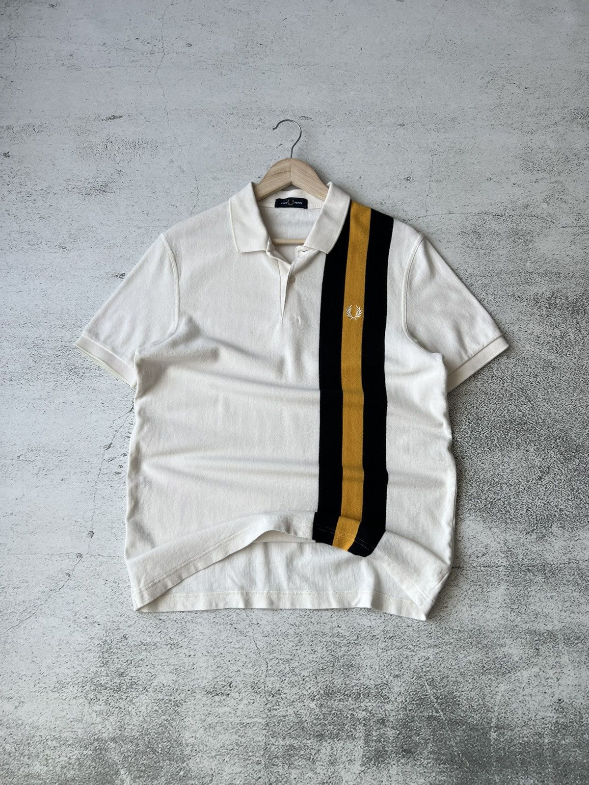 Fred Perry 💫 Fred Perry Polo Shirt – White/Yellow/Black Stripe Rare Size US L / EU 52-54 / 3 - 1 Thumbnail