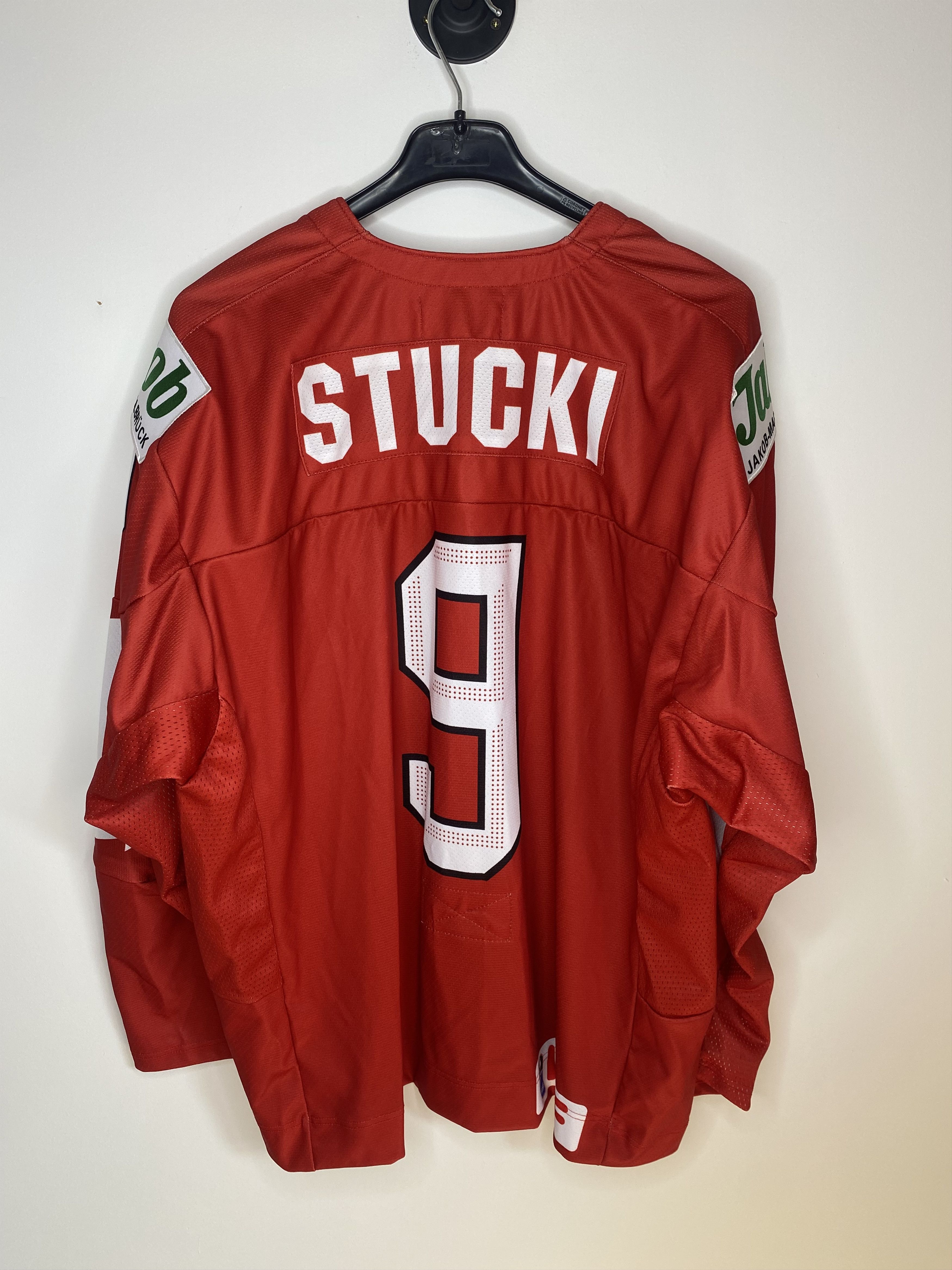 Nike #9 SWITZERLAND TEAM 2022 MATCH WORN ICE HOCKEY JERSEY SHIRT Size US L / EU 52-54 / 3 - 2 Thumbnail
