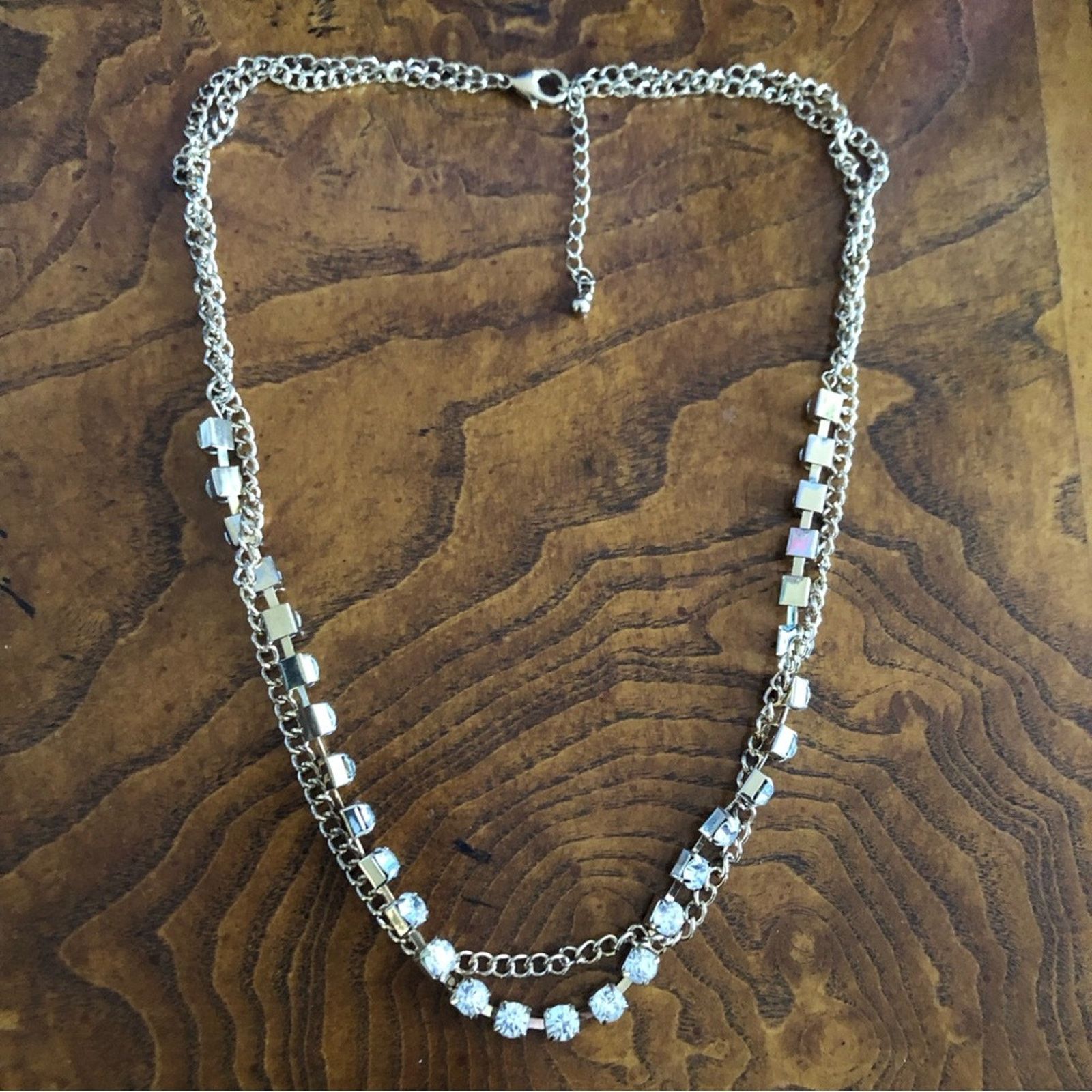 Jewelry Double strand gold chain clear rhinestone necklace Size ONE SIZE - 8 Thumbnail
