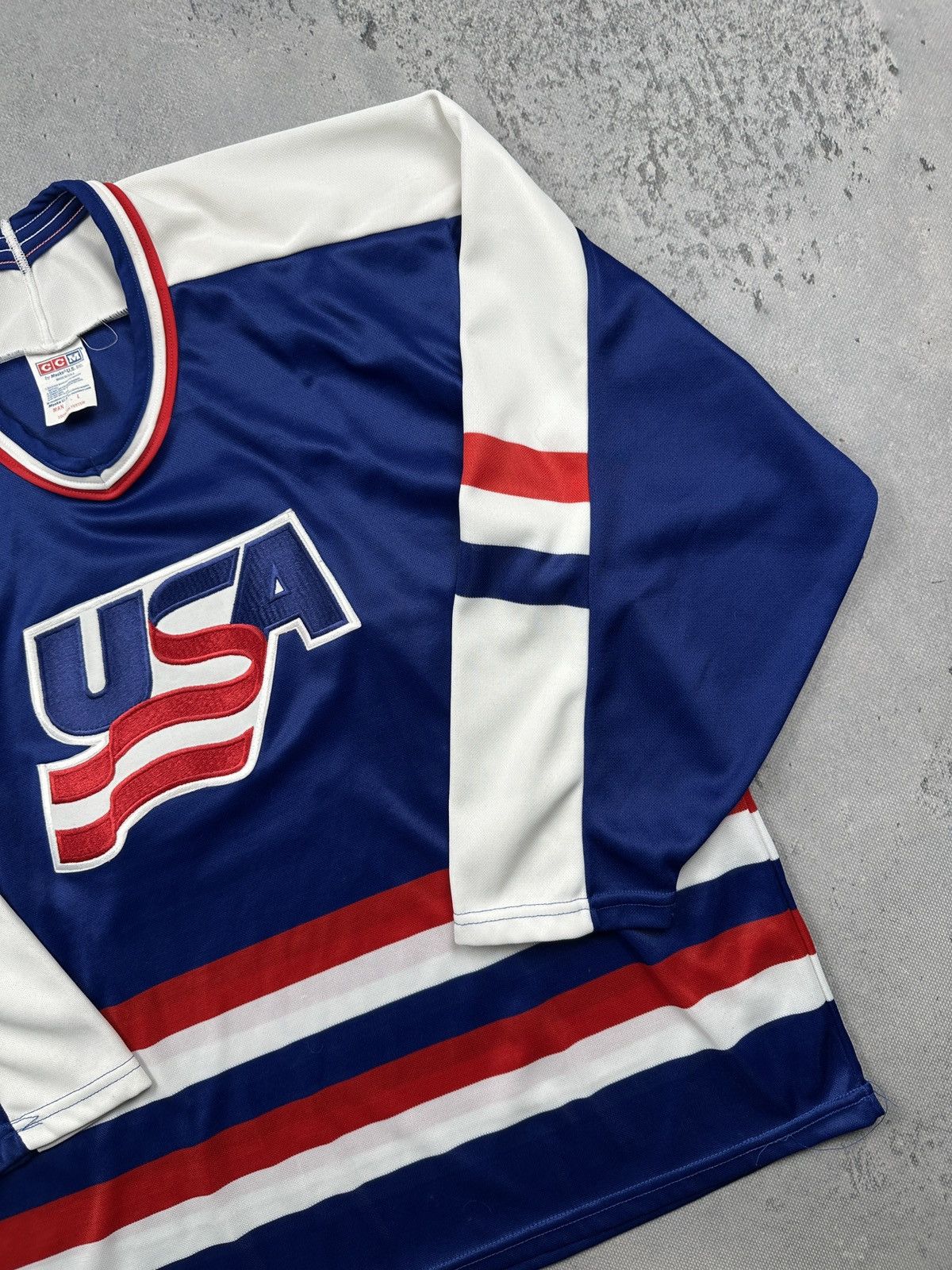 Ccm Vintage 90s Team USA Hockey CCM Rare Jersey Blue Red Large Size US L / EU 52-54 / 3 - 5 Thumbnail