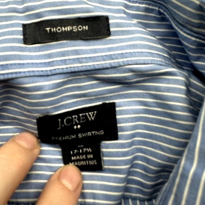 J.Crew J.CREW Thompson Button Up Dress Shirt Mens XL Long Sleeve Blue White Striped Shirt Size 46R - 3 Thumbnail